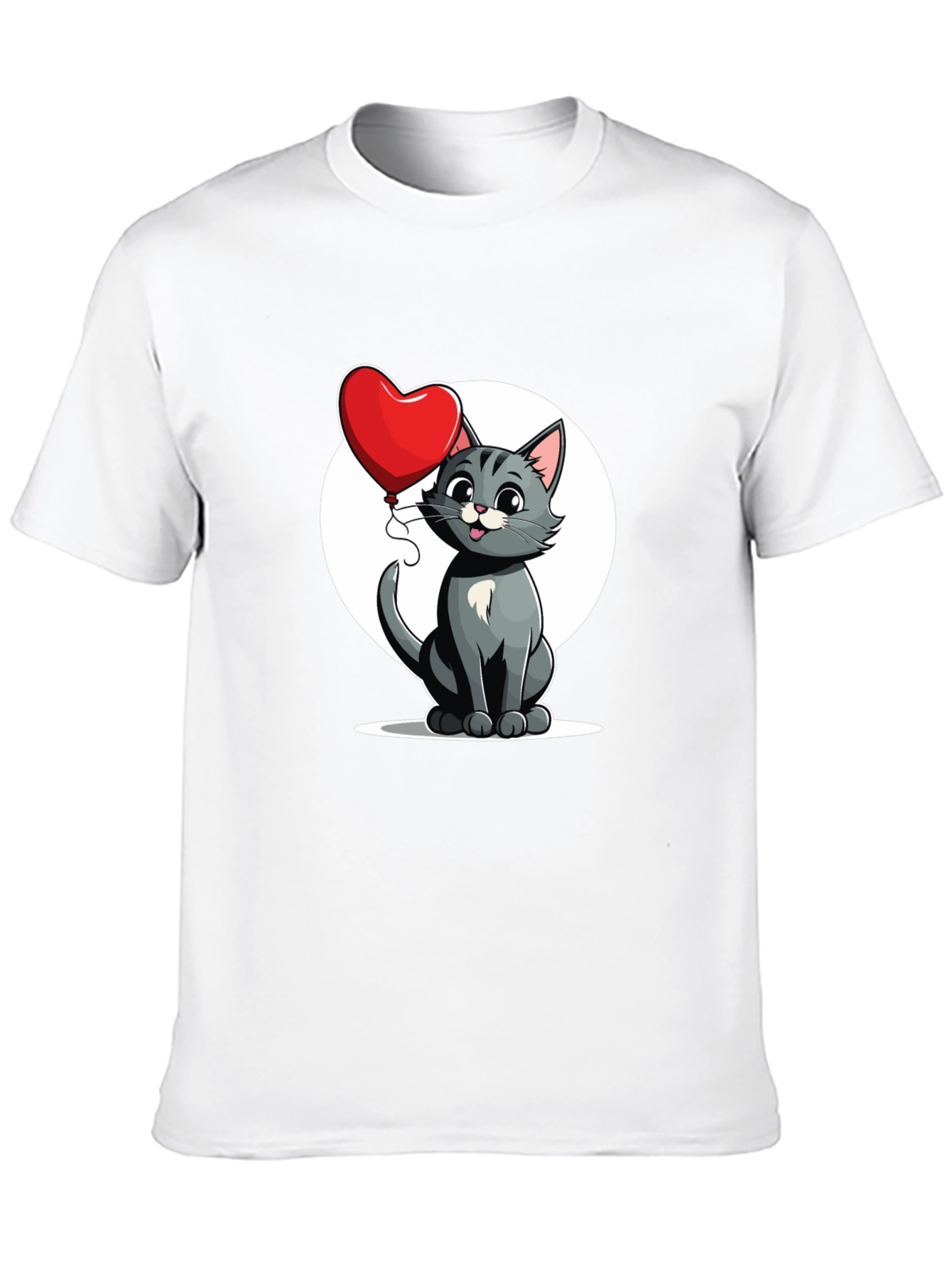 Cute Cartoon Cat with Heart Balloon T-Shirt