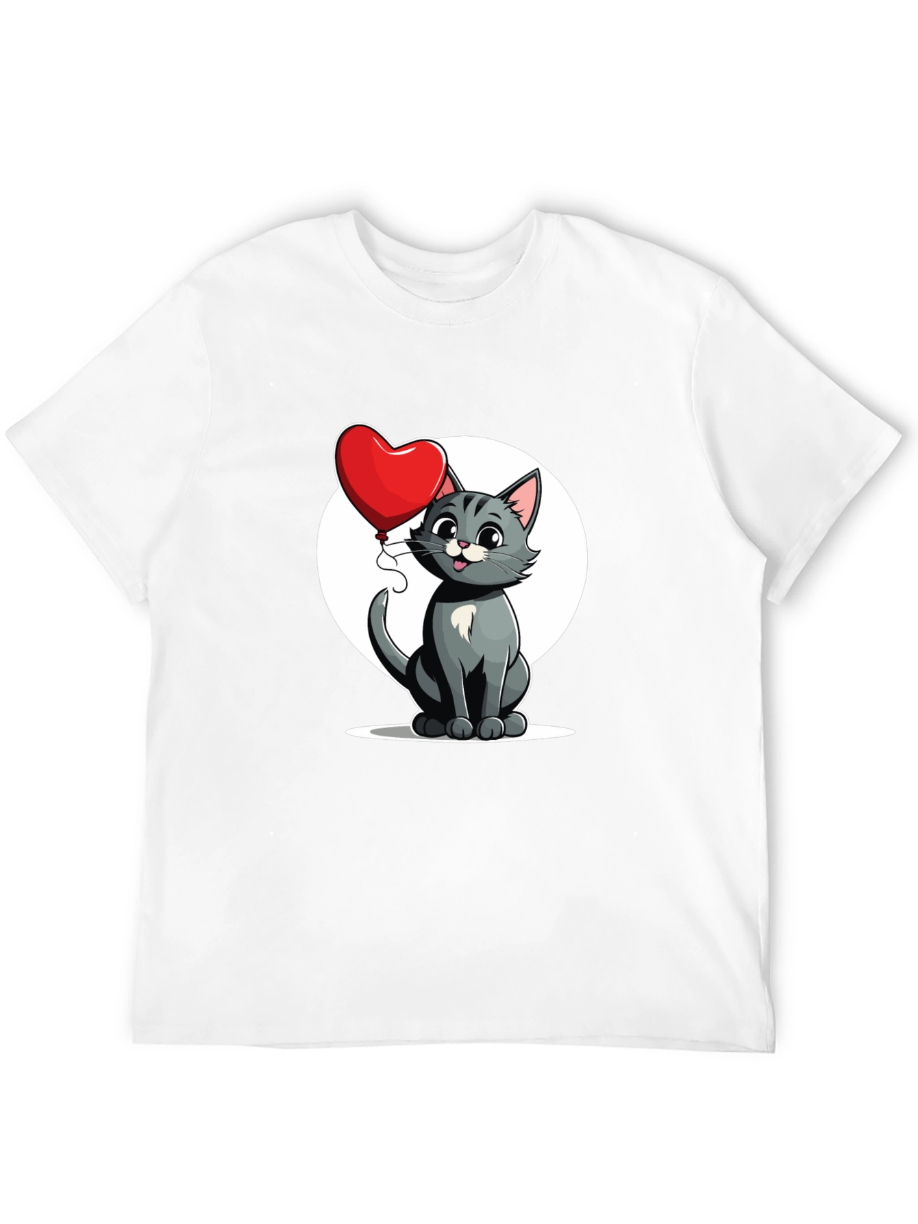 Cute Cartoon Cat with Heart Balloon T-Shirt