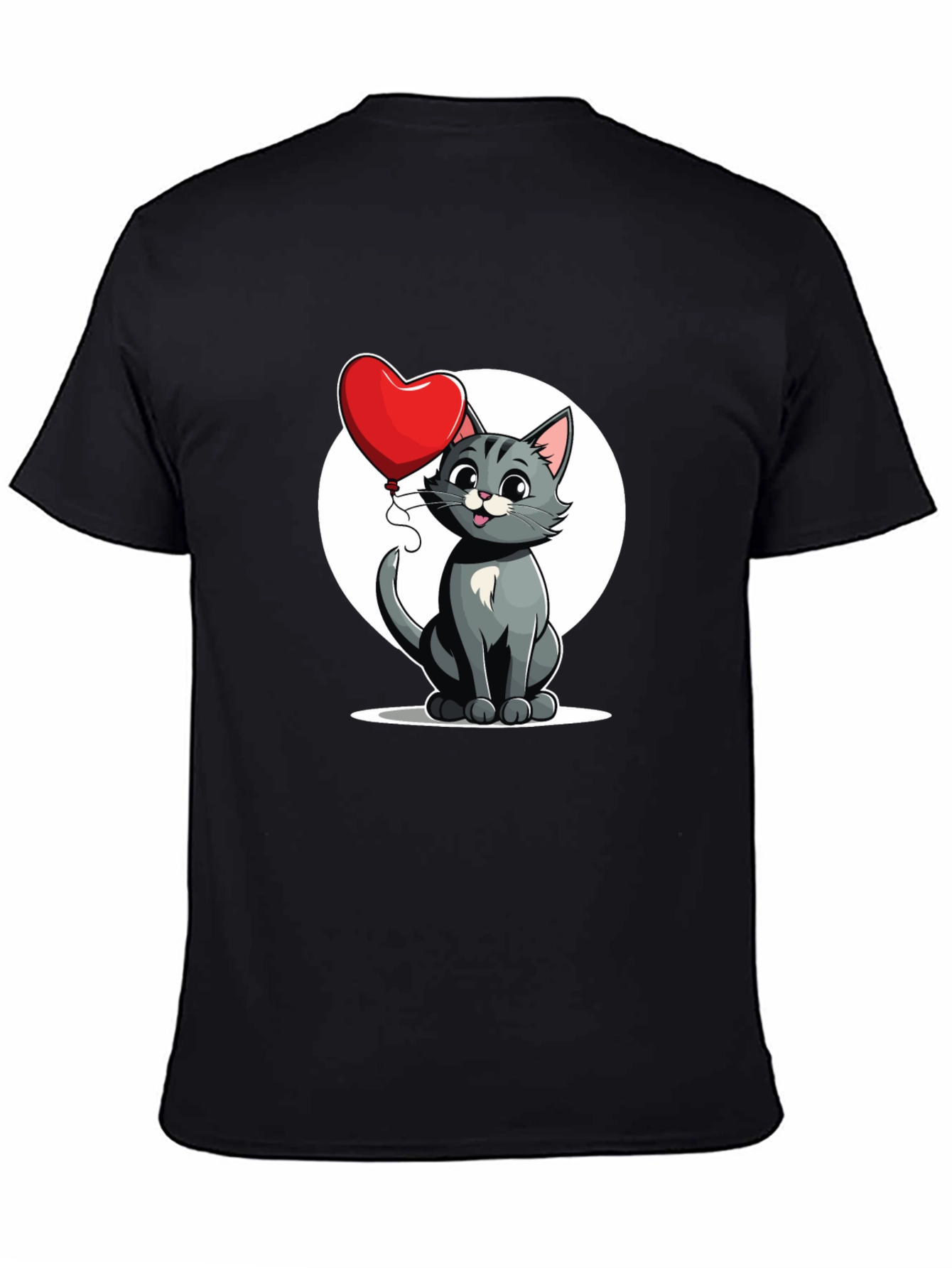 Cute Cartoon Cat with Heart Balloon T-Shirt