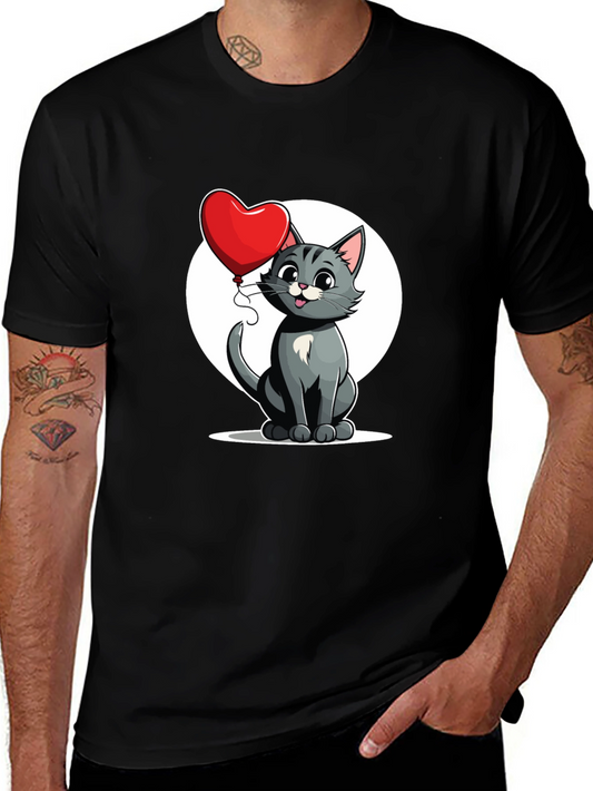 Cute Cartoon Cat with Heart Balloon T-Shirt