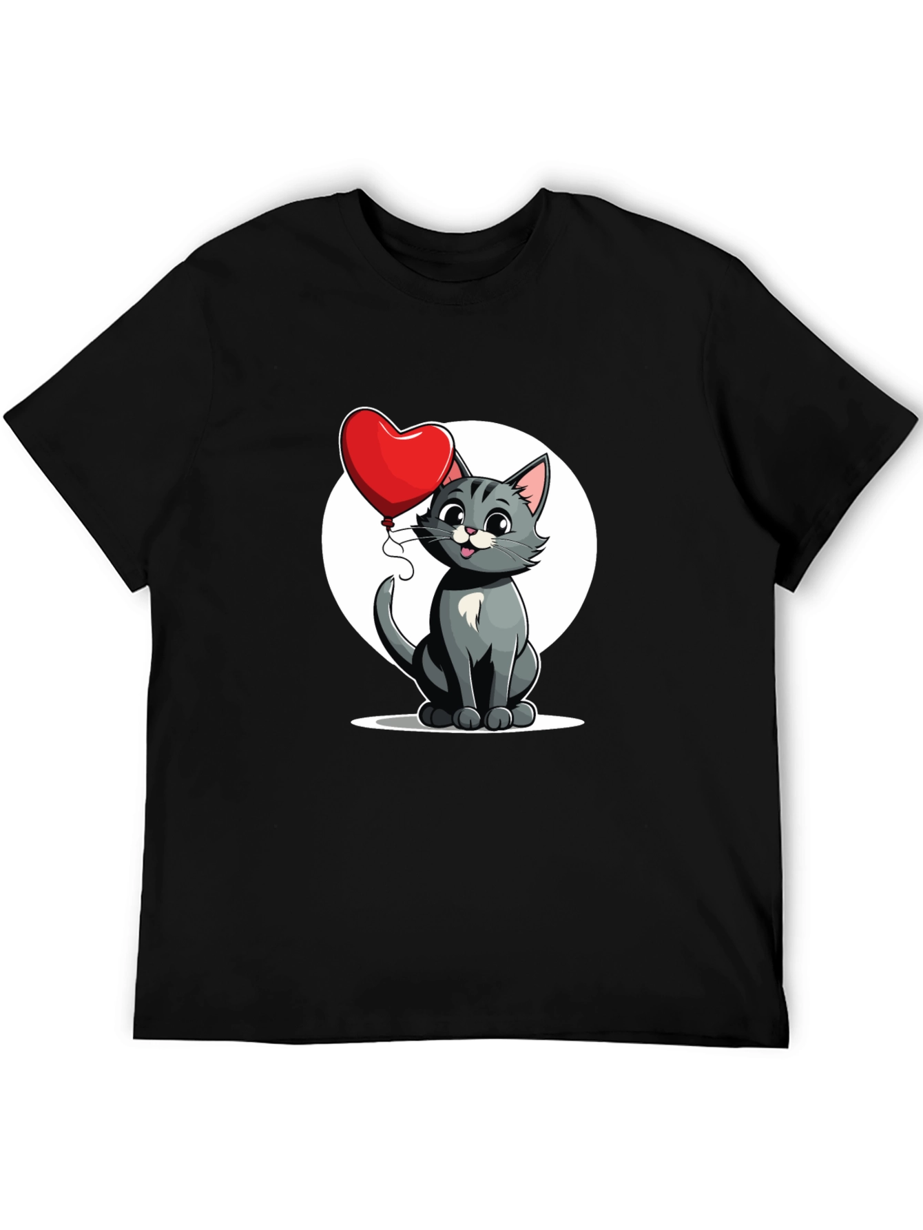 Cute Cartoon Cat with Heart Balloon T-Shirt