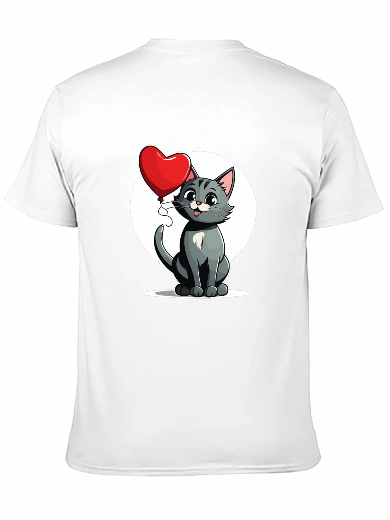 Cute Cartoon Cat with Heart Balloon T-Shirt