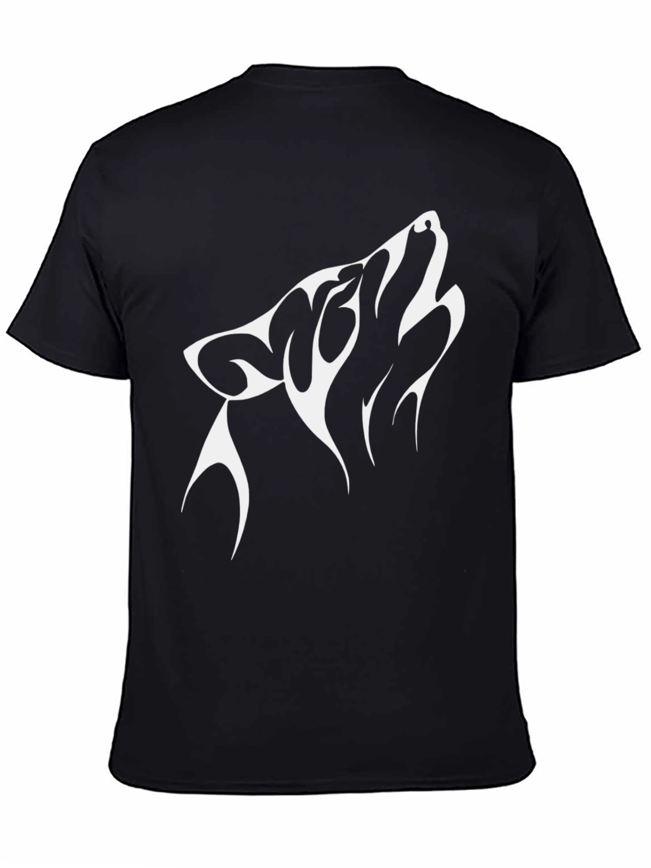 Mens Black T-Shirt with White Wolf Graphic