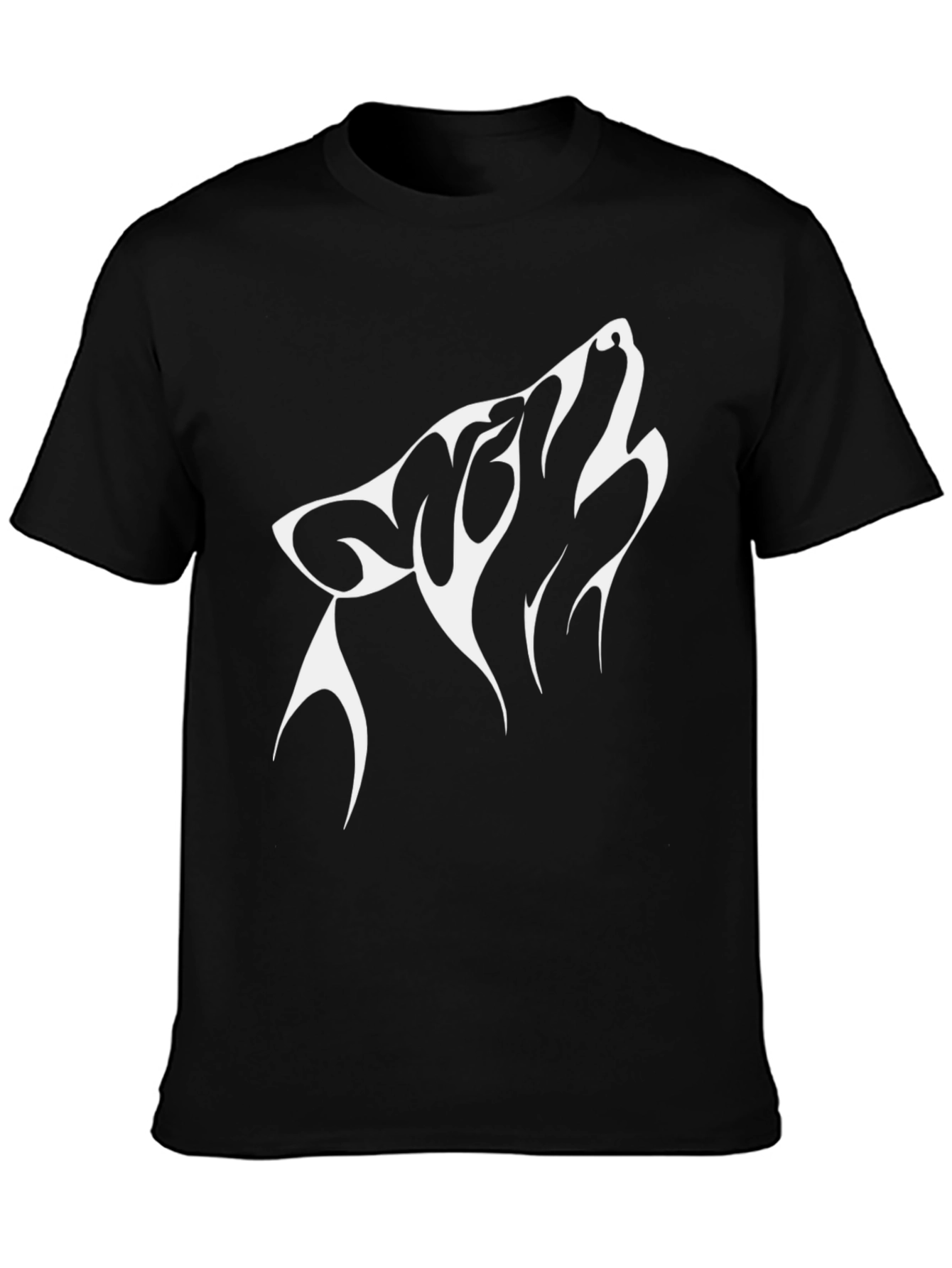 Mens Black T-Shirt with White Wolf Graphic