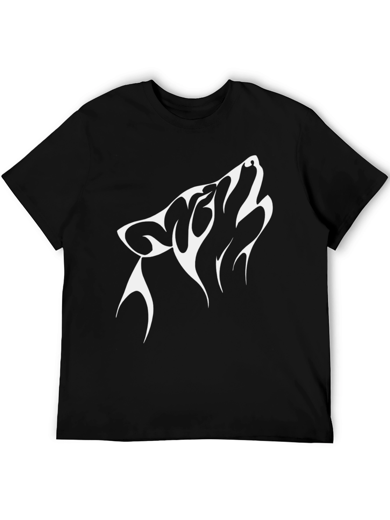 Mens Black T-Shirt with White Wolf Graphic