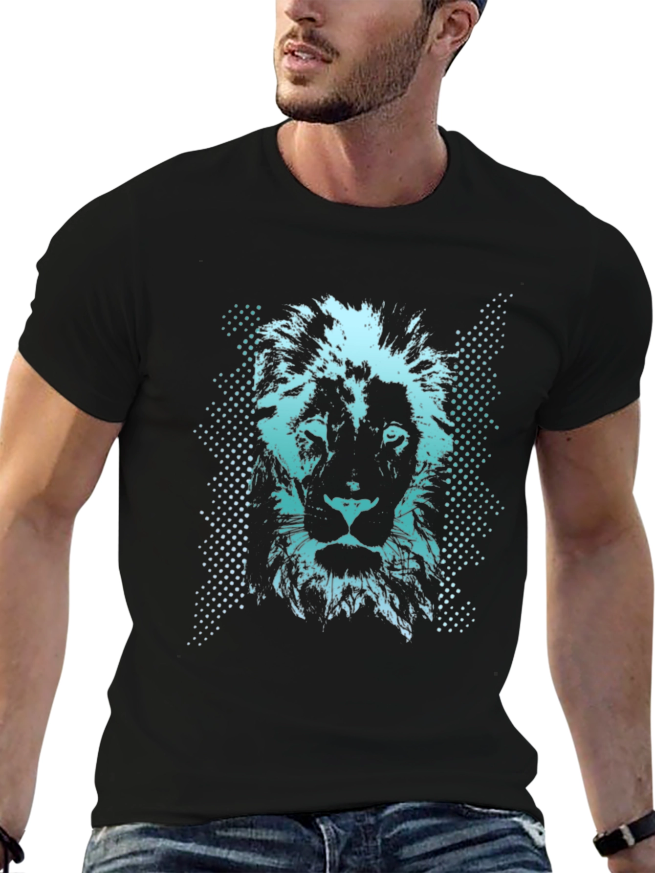 Lion Graphic Print Mens Black T-Shirt