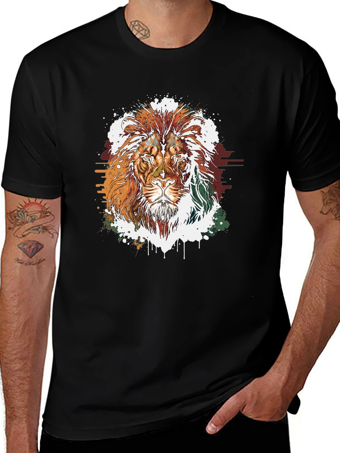 Lion Graphic Tee - Stylish Mens Black T-Shirt