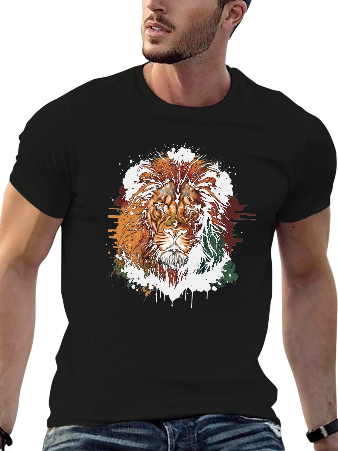 Lion Graphic Tee - Stylish Mens Black T-Shirt