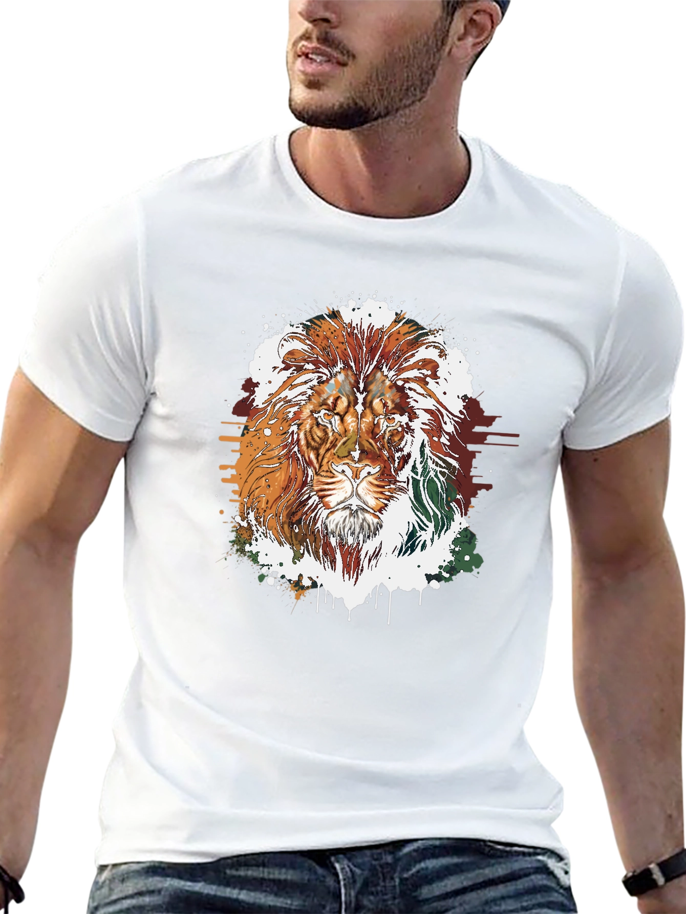 Lion Graphic Tee - Stylish Mens Black T-Shirt