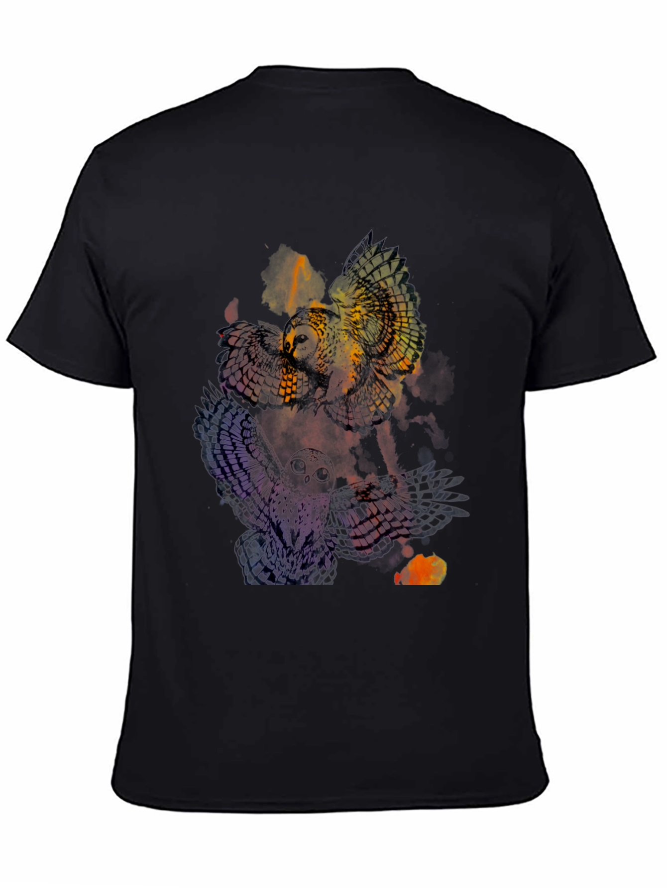 Mens Owl Graphic Print Crew Neck Tee - Black
