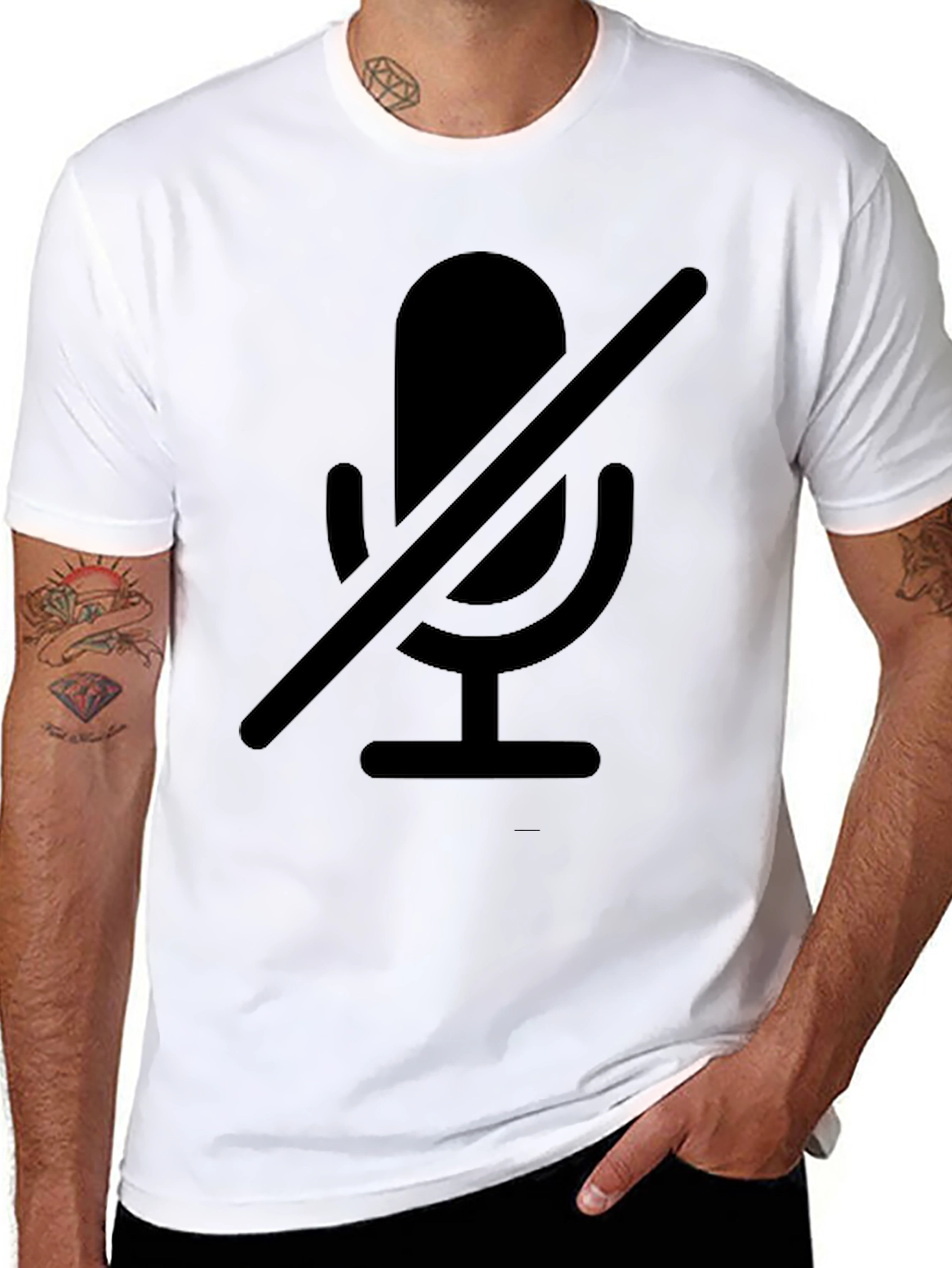 Muted Microphone Graphic Tee - Black Cotton Comfort