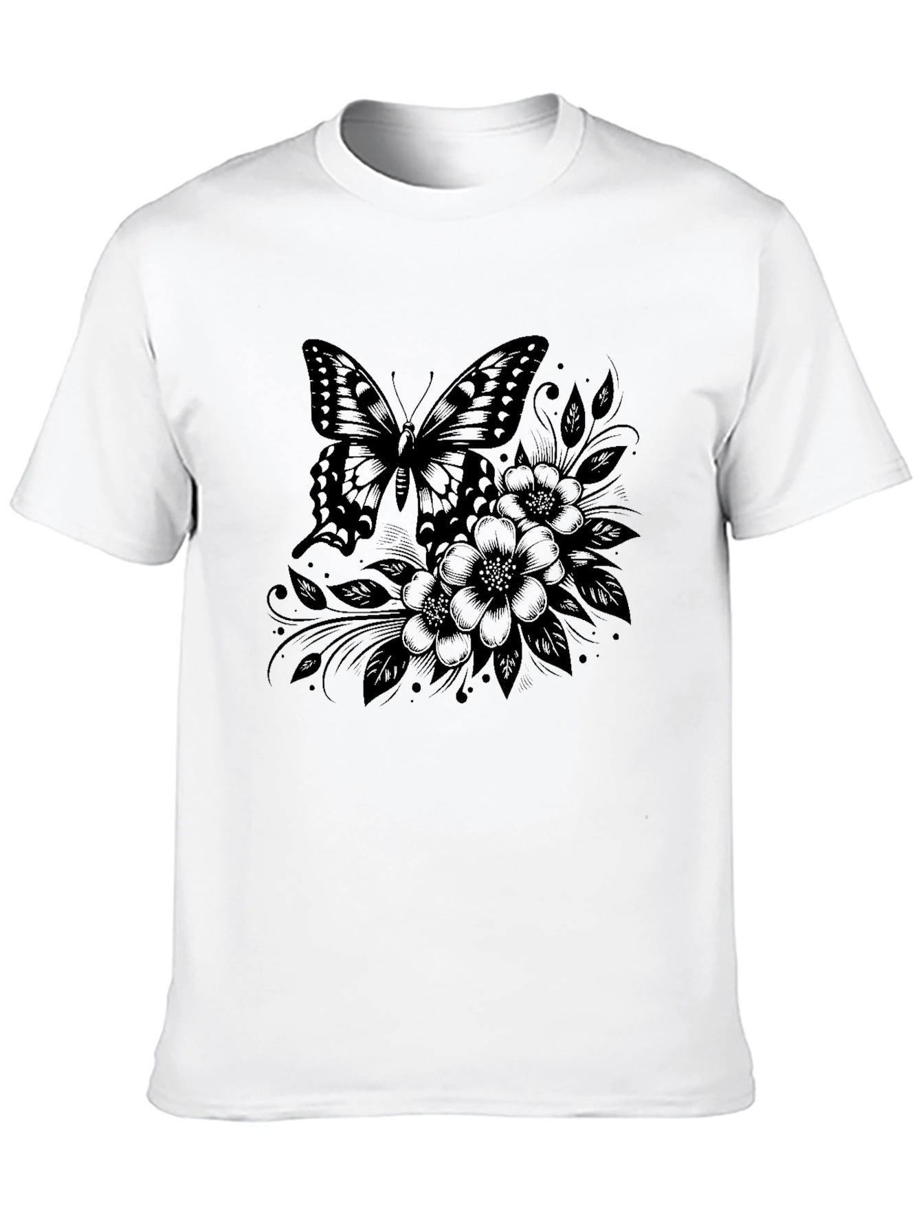 Butterfly Floral Graphic Tee - Stylish Black T-Shirt