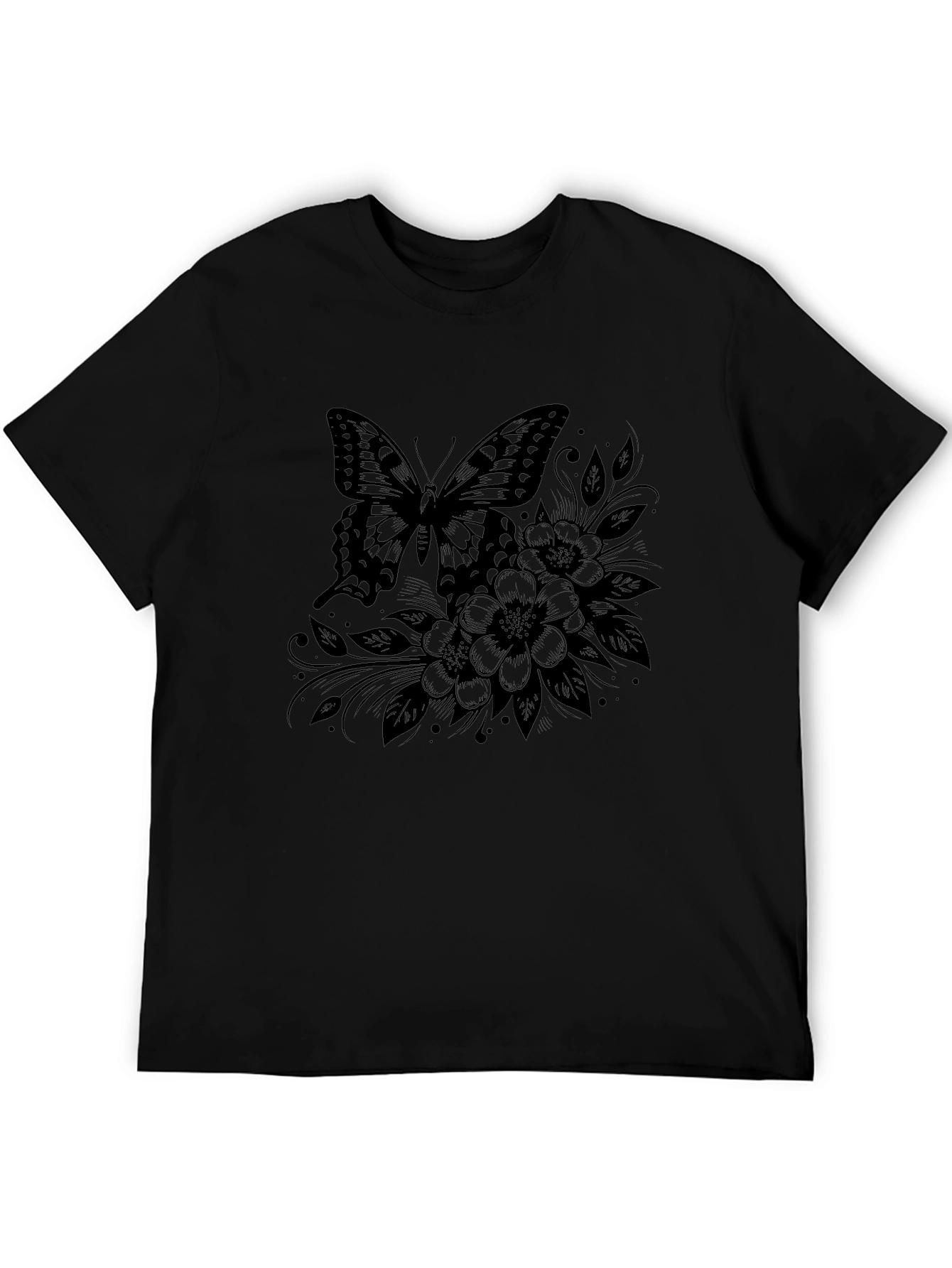 Butterfly Floral Graphic Tee - Stylish Black T-Shirt