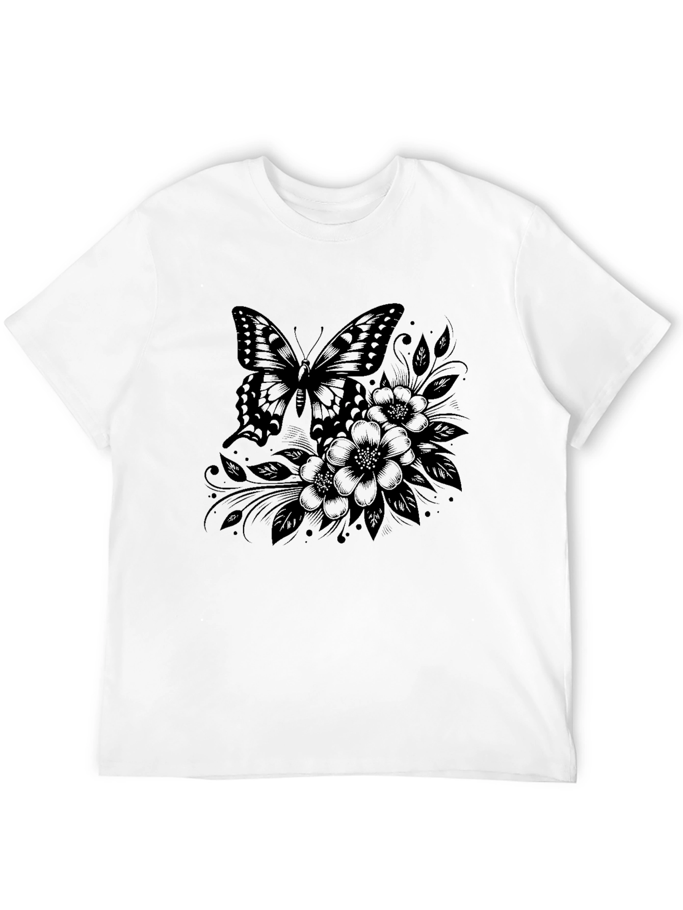 Butterfly Floral Graphic Tee - Stylish Black T-Shirt