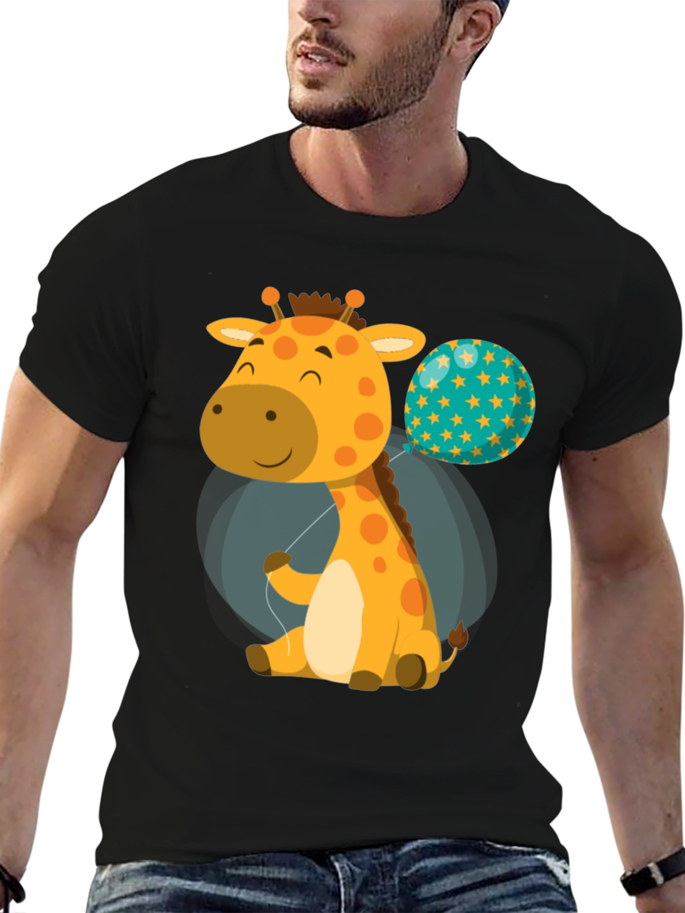 Cute Giraffe & Balloon Graphic T-Shirt