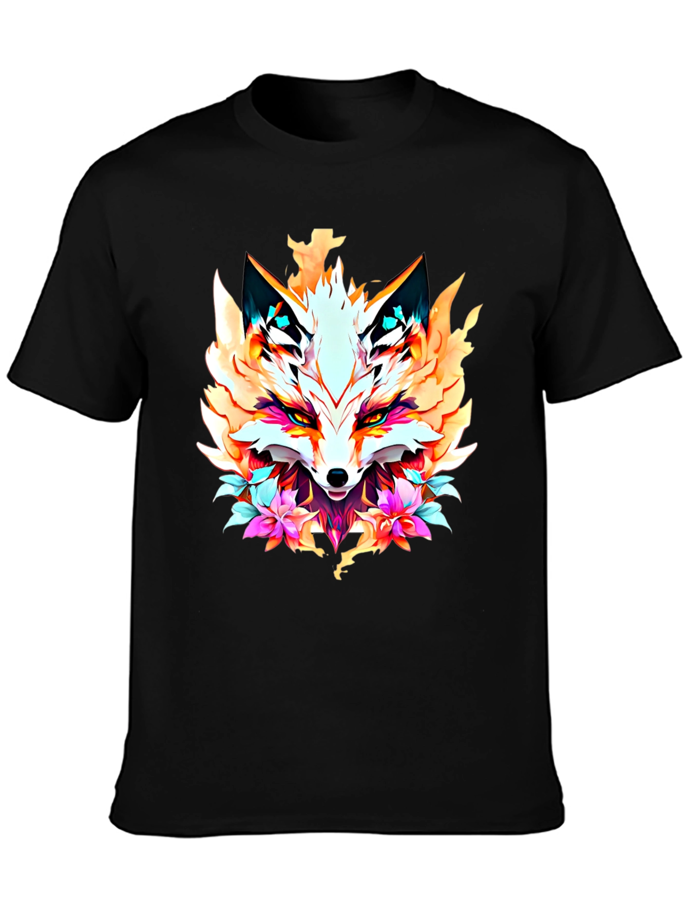 Floral Fox Graphic Tee - Artistic Animal Print