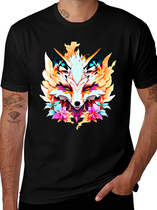 Floral Fox Graphic Tee - Artistic Animal Print