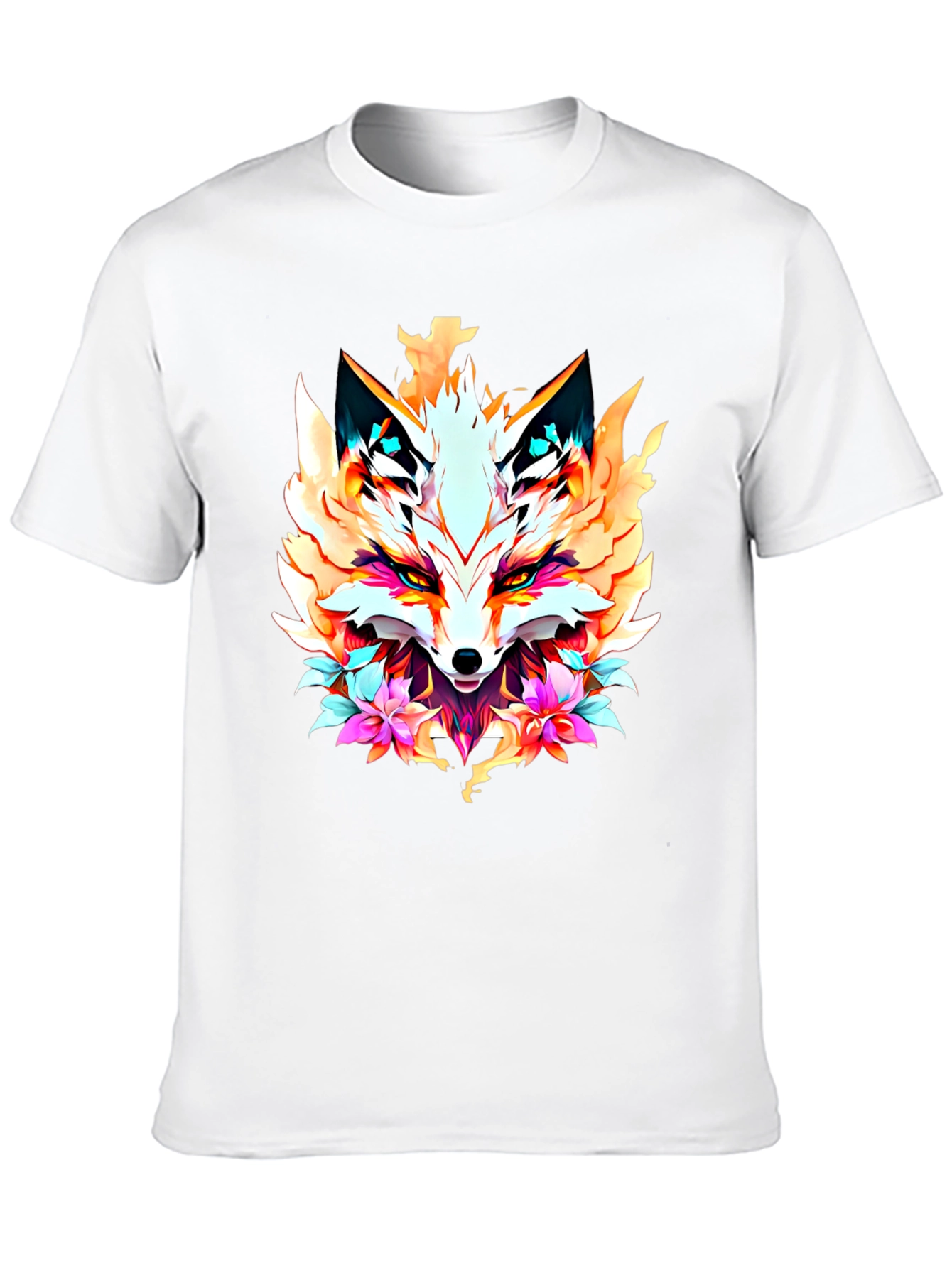 Floral Fox Graphic Tee - Artistic Animal Print
