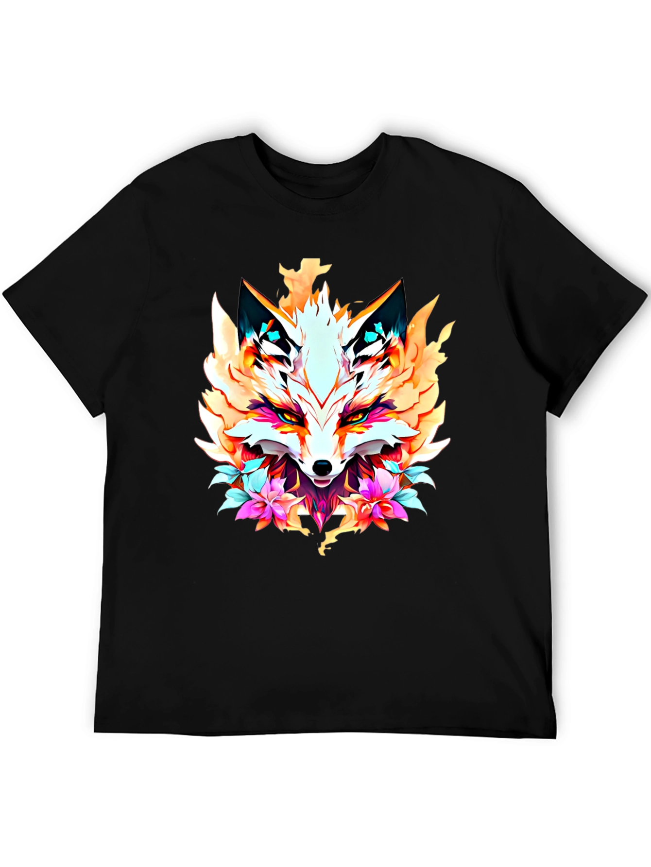 Floral Fox Graphic Tee - Artistic Animal Print
