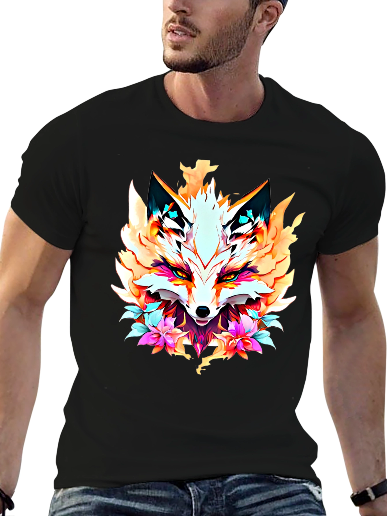 Floral Fox Graphic Tee - Artistic Animal Print