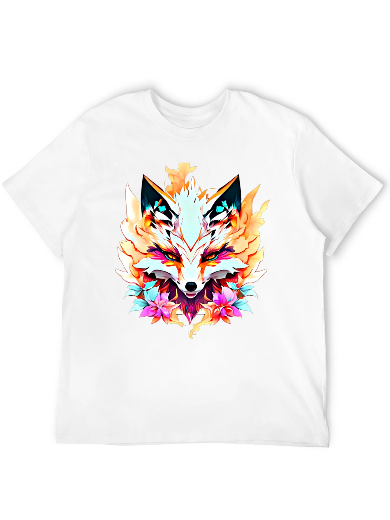 Floral Fox Graphic Tee - Artistic Animal Print