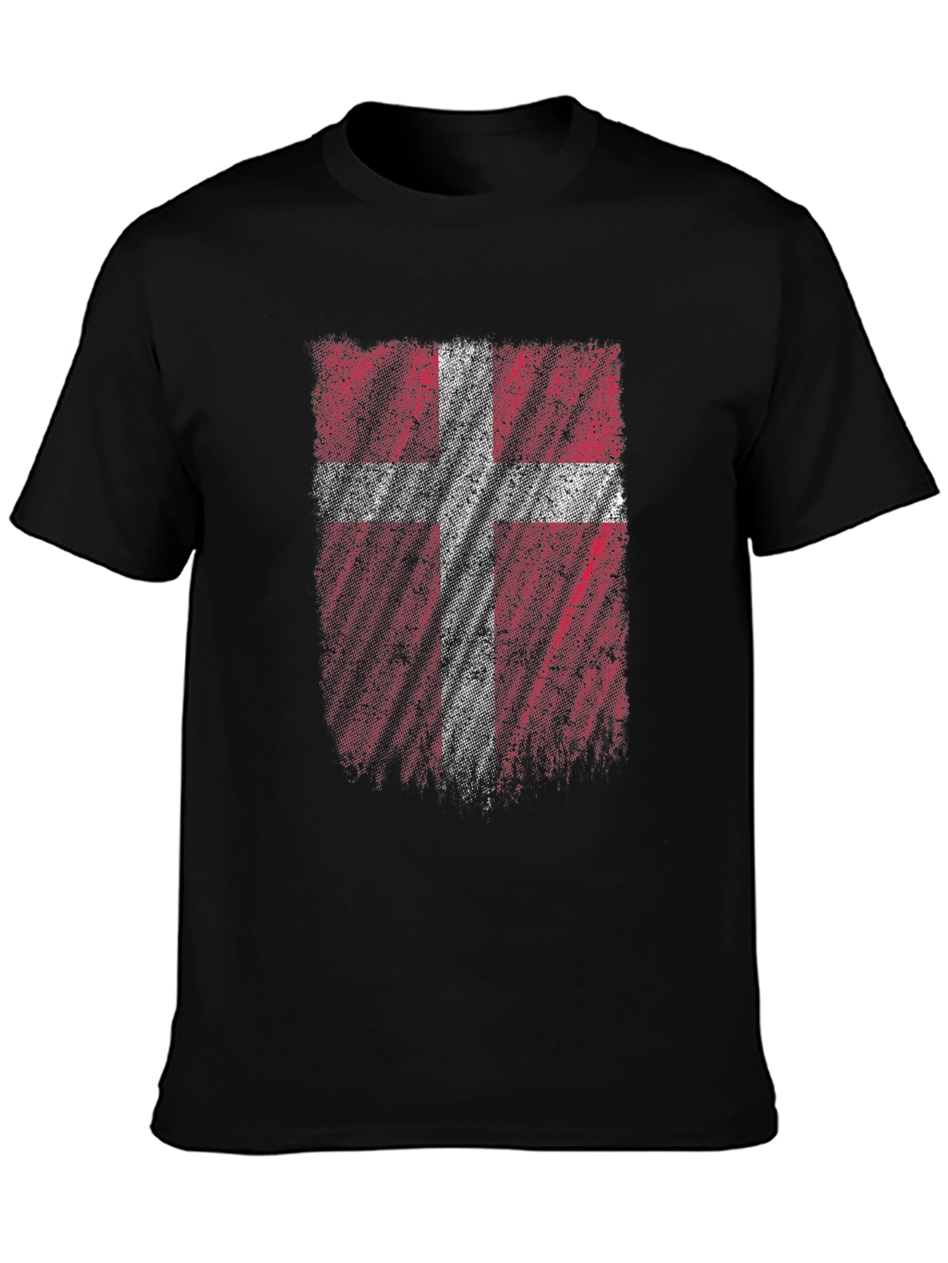 Denmark Flag Distressed Mens Black T-Shirt