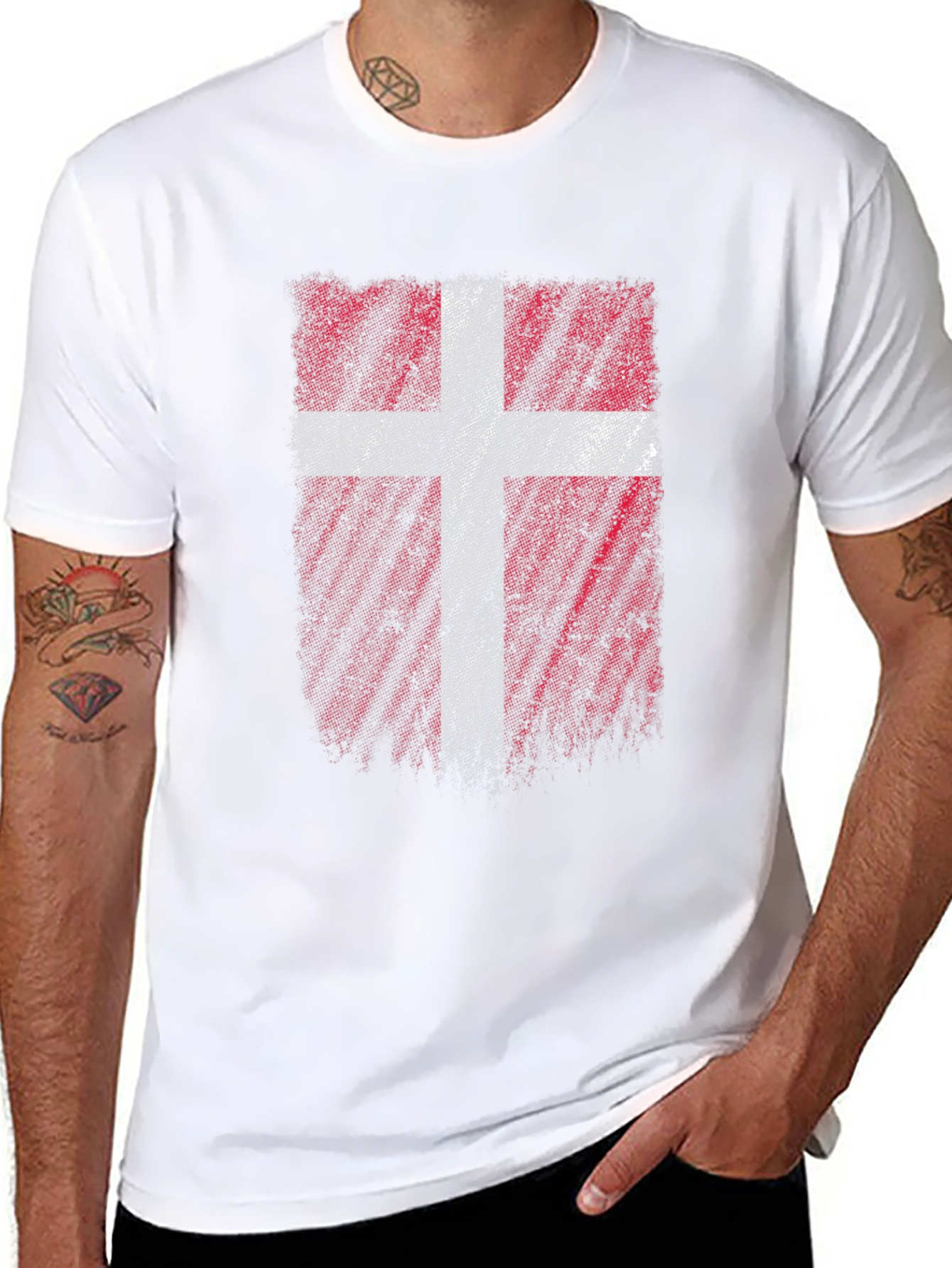 Denmark Flag Distressed Mens Black T-Shirt