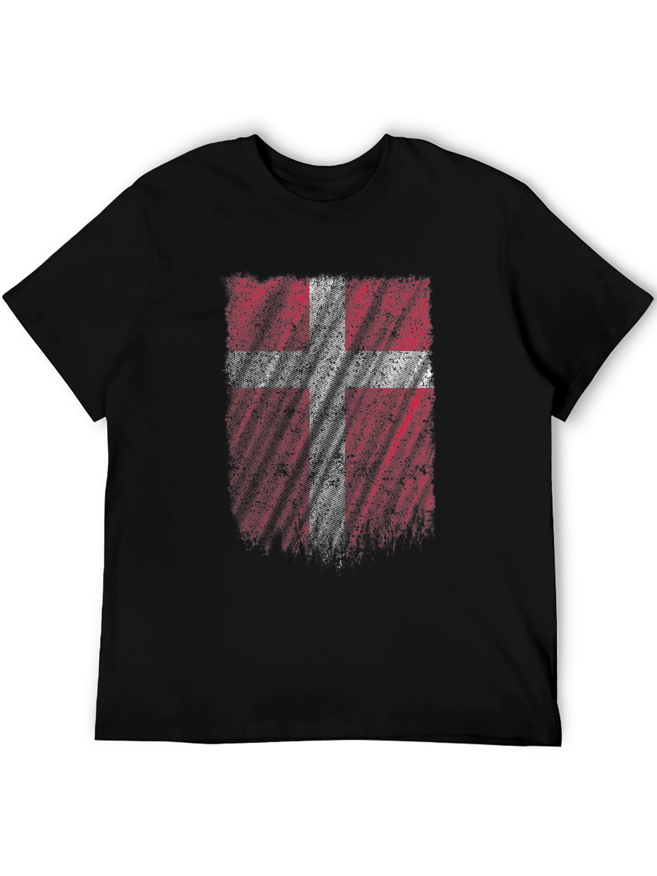 Denmark Flag Distressed Mens Black T-Shirt