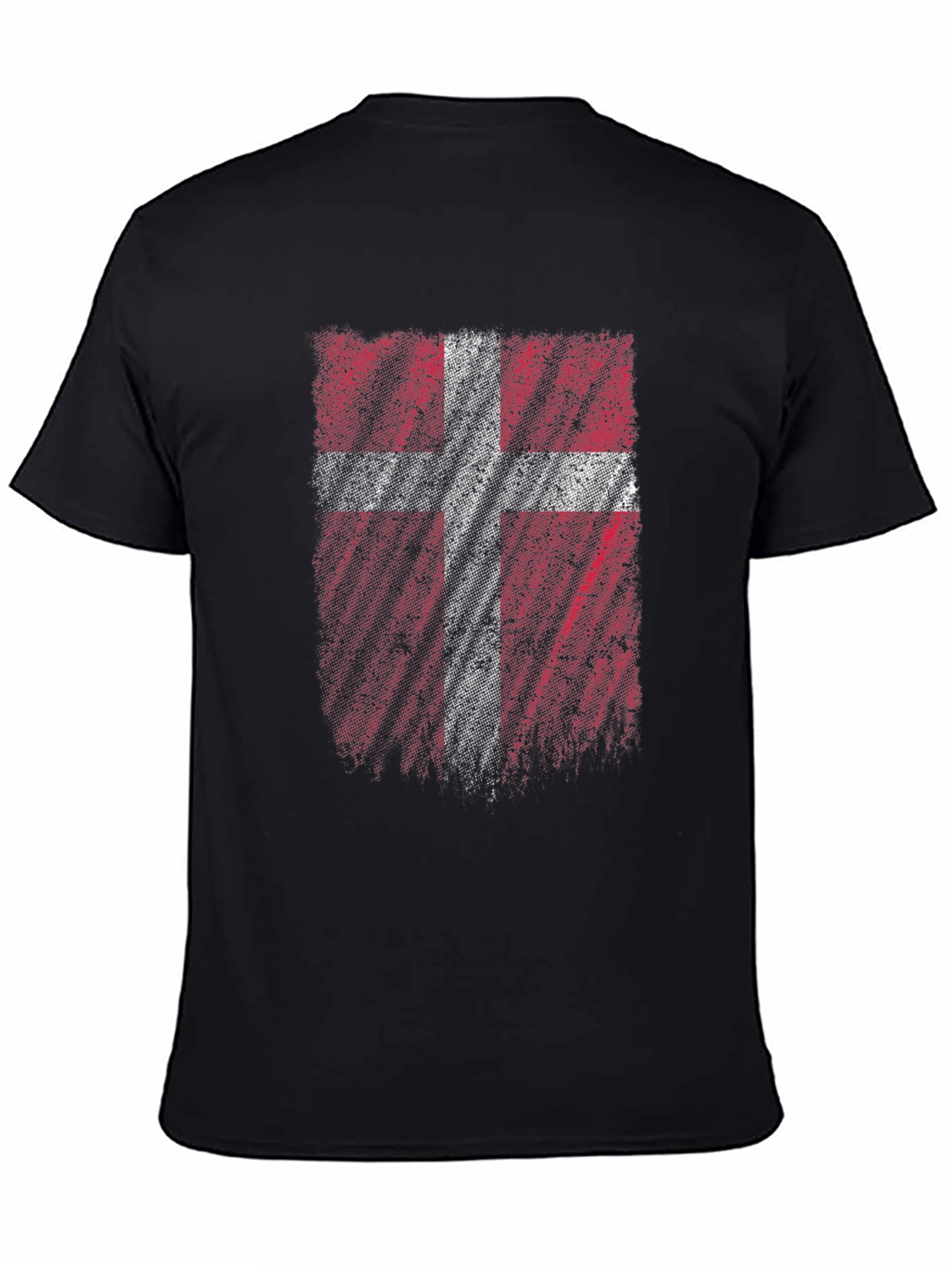 Denmark Flag Distressed Mens Black T-Shirt