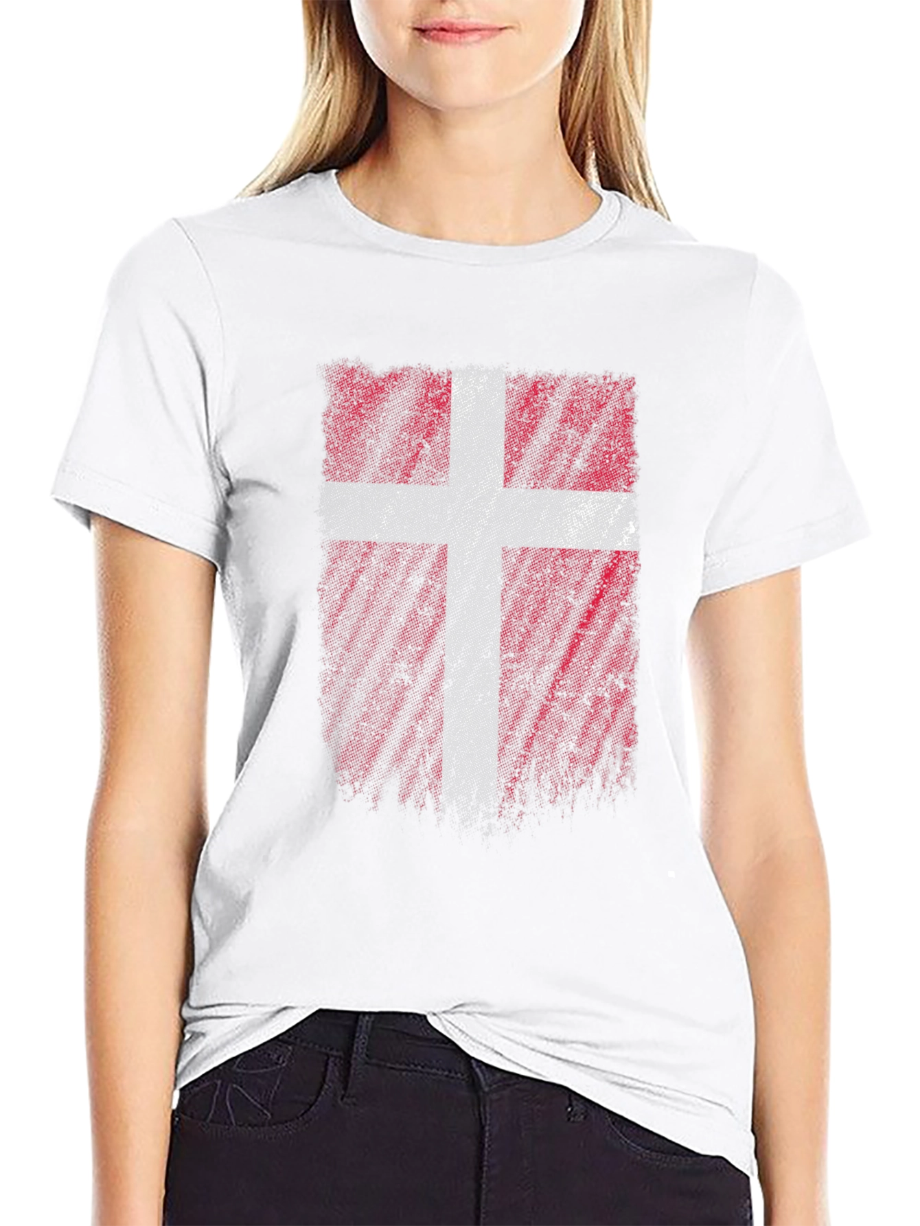 Denmark Flag Distressed Mens Black T-Shirt
