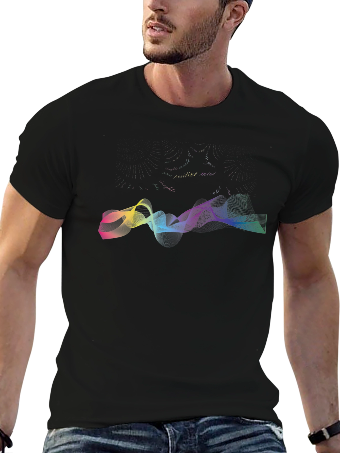 Vibrant Wave Graphic Black T-Shirt