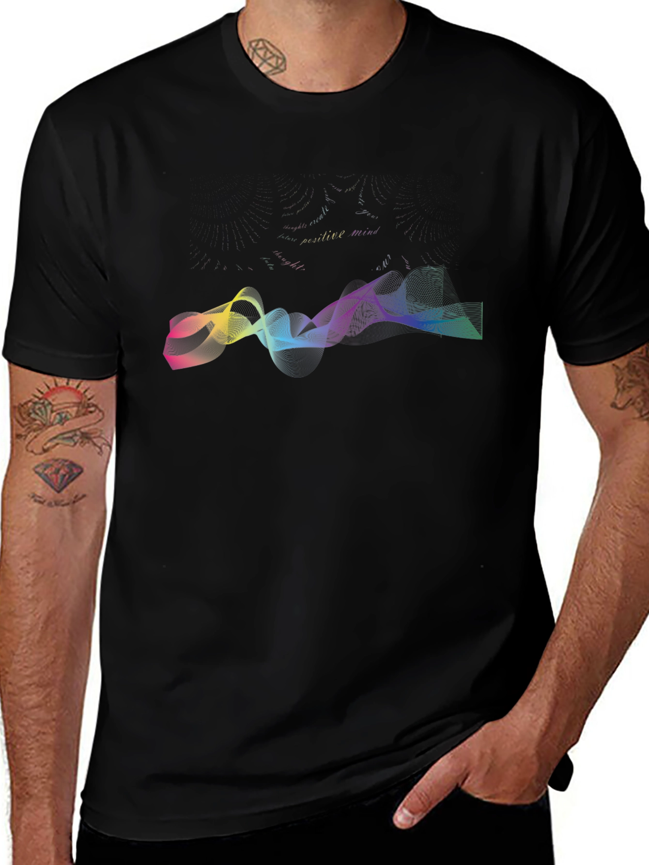 Vibrant Wave Graphic Black T-Shirt
