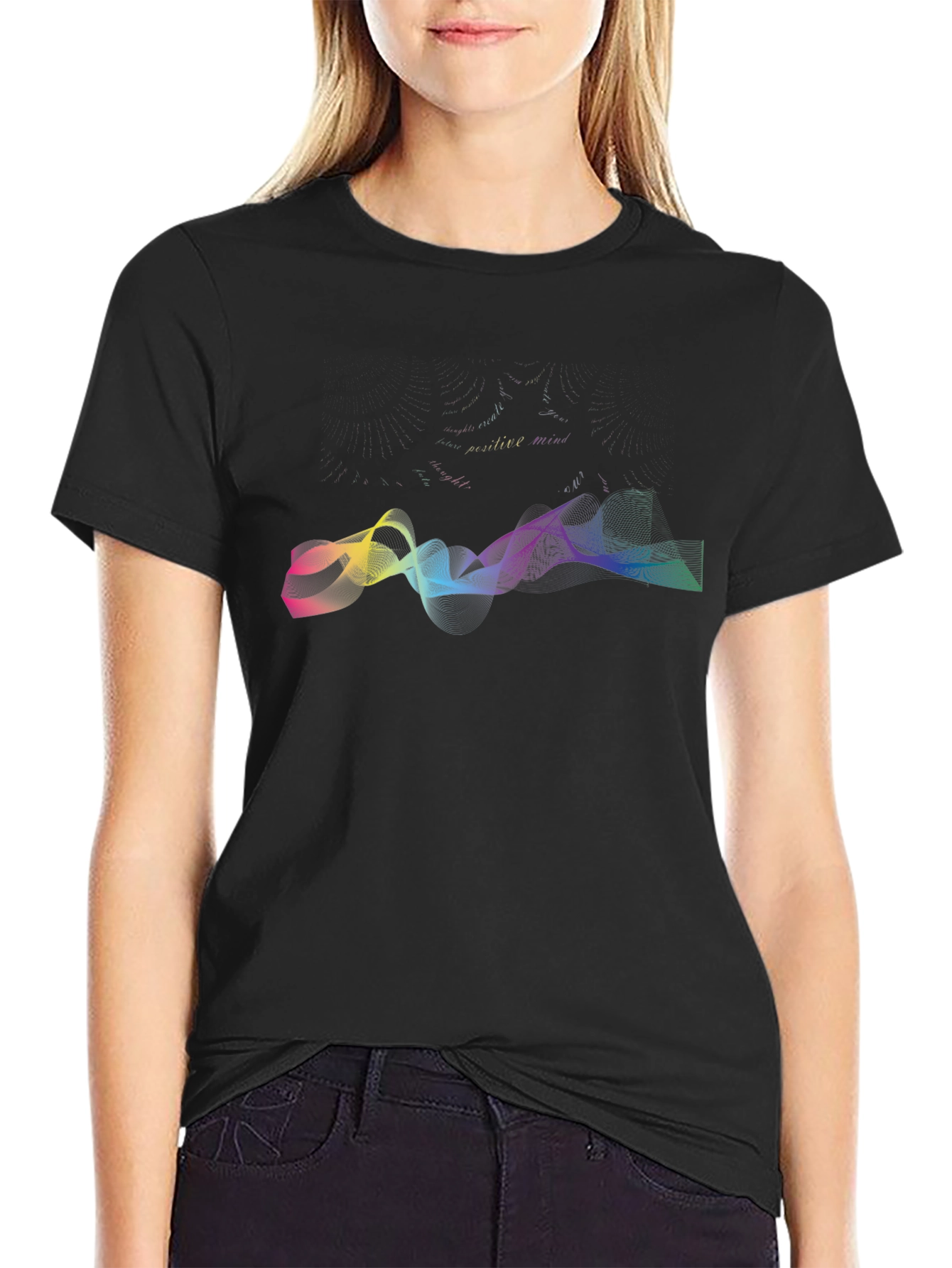 Vibrant Wave Graphic Black T-Shirt