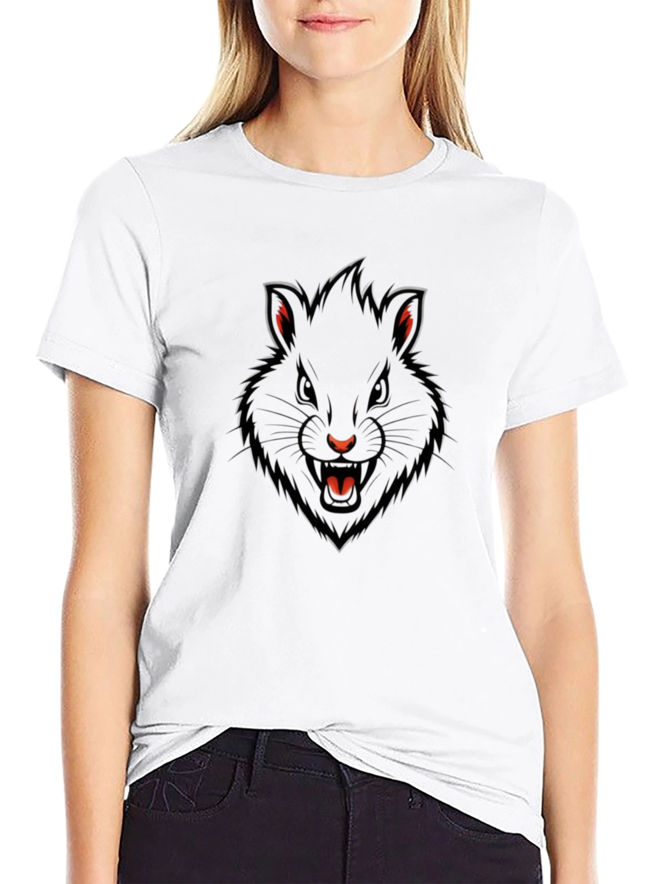 Mens Black T-Shirt with Fierce Rodent Graphic