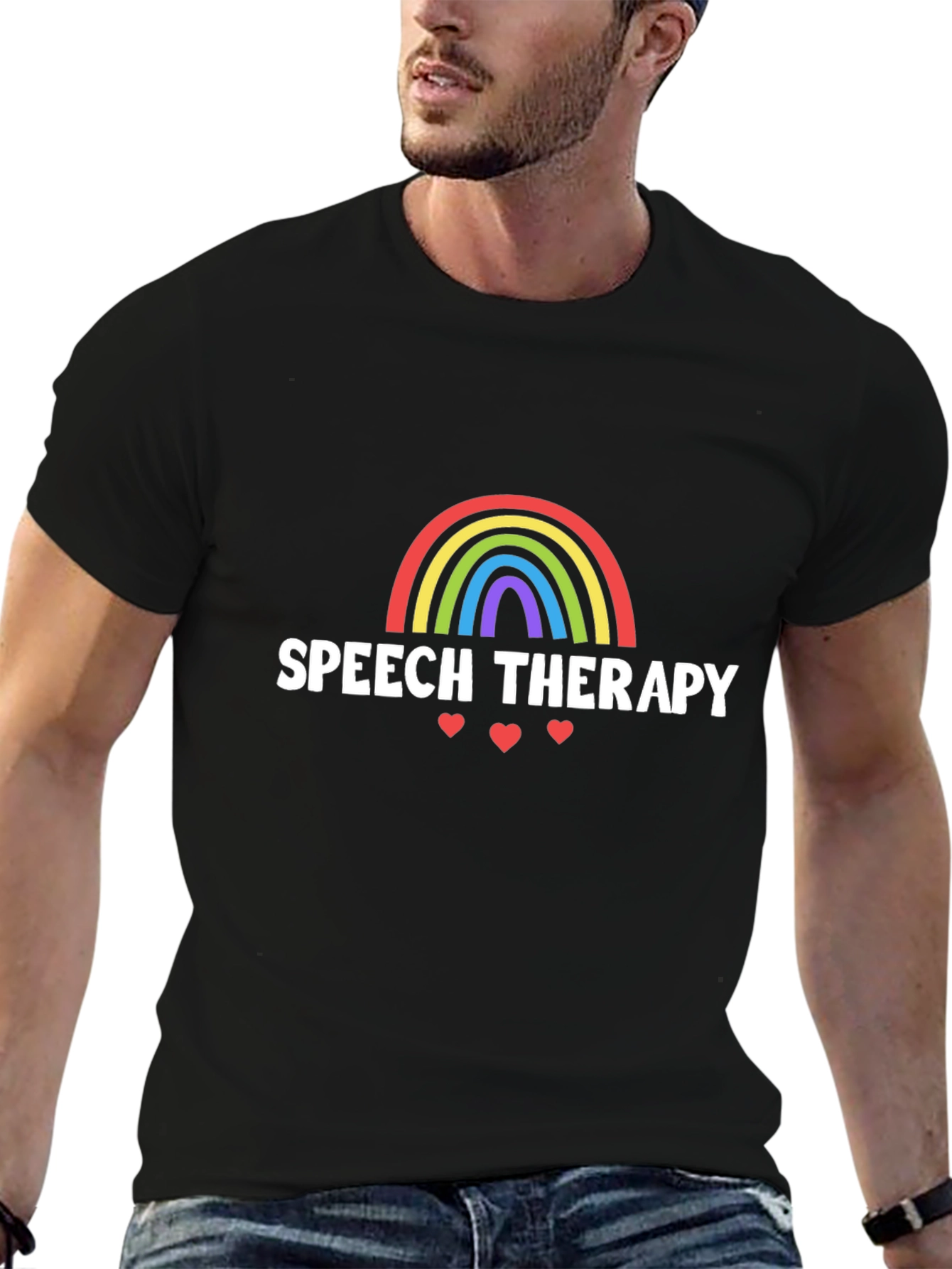 Speech Therapy Rainbow Heart Graphic Tee - Black