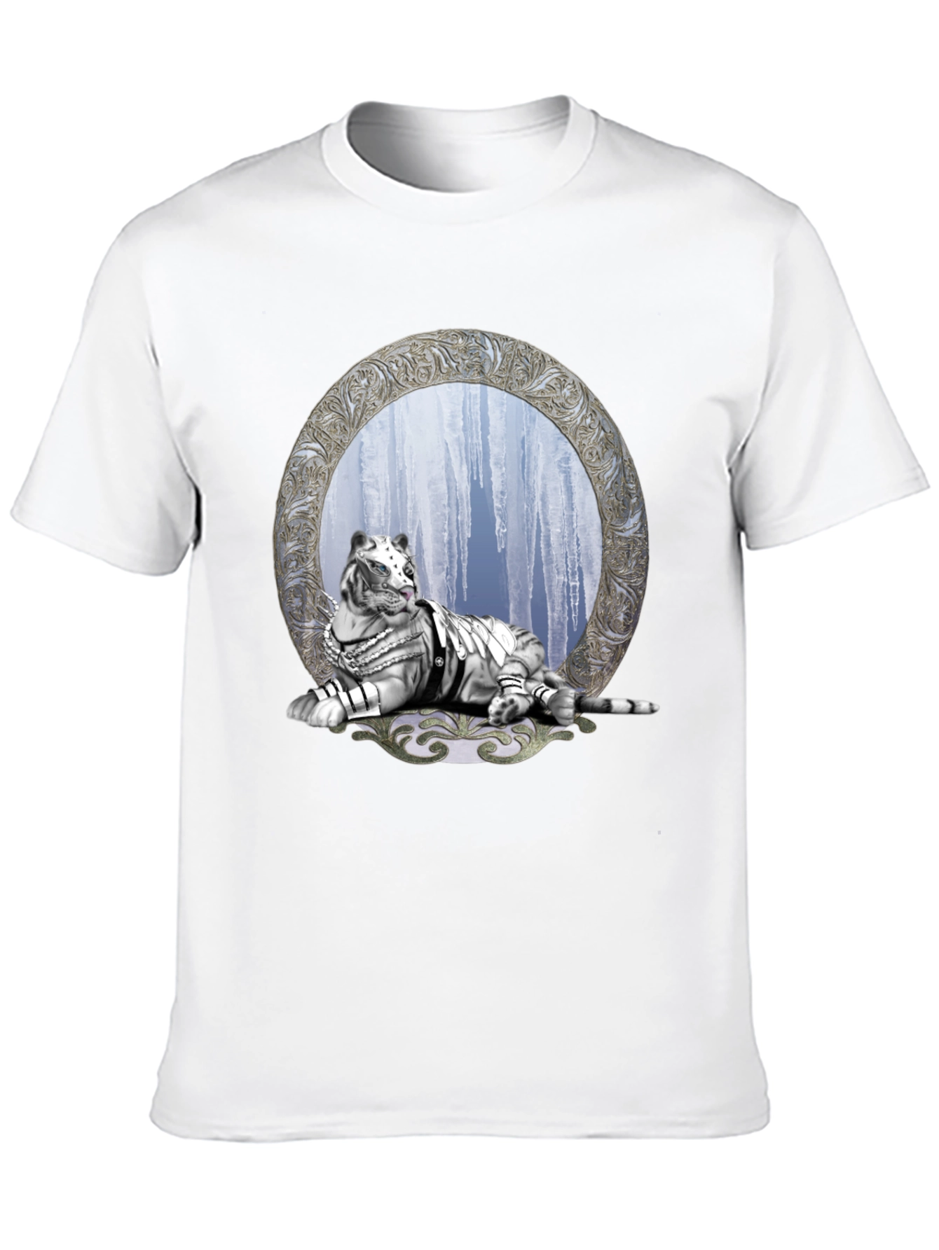 Black T-Shirt with White Tiger & Icicle Graphic