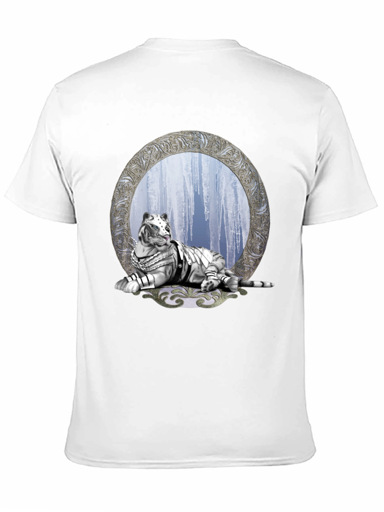 Black T-Shirt with White Tiger & Icicle Graphic