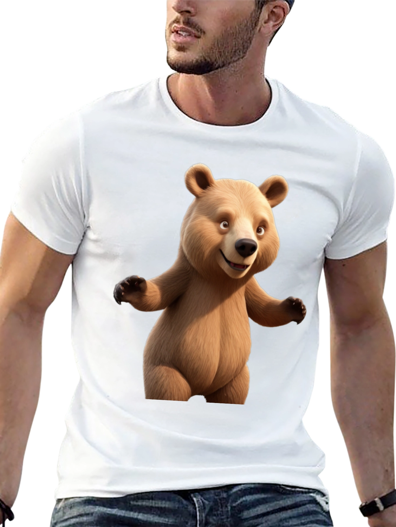Cartoon Bear Graphic Tee - Black