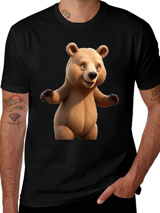 Cartoon Bear Graphic Tee - Black