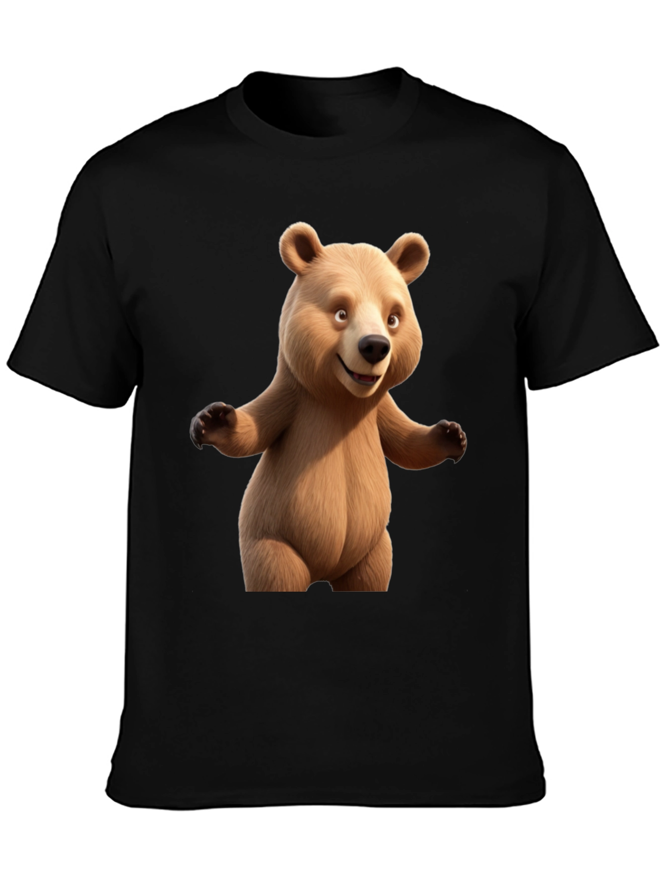 Cartoon Bear Graphic Tee - Black