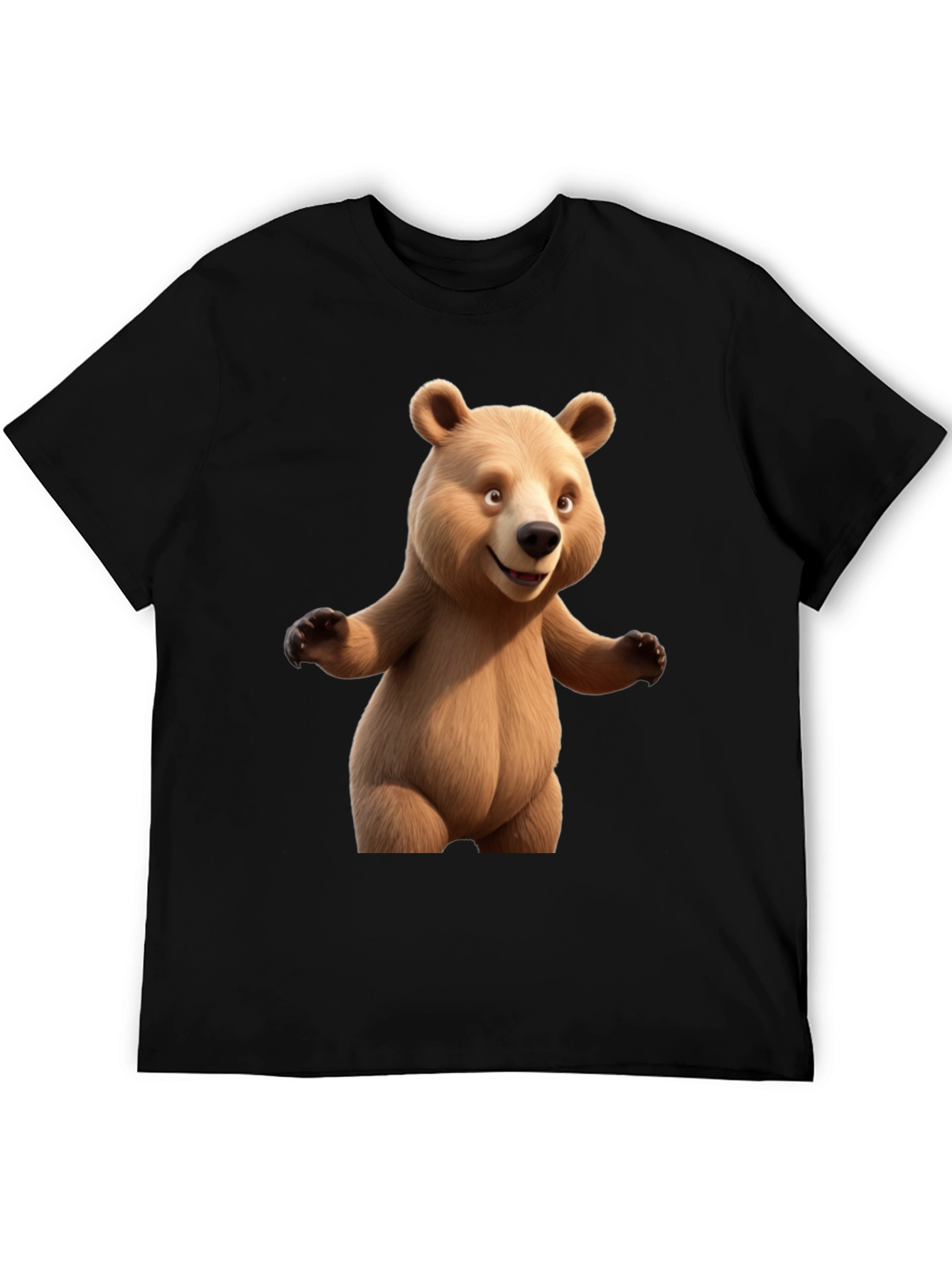 Cartoon Bear Graphic Tee - Black