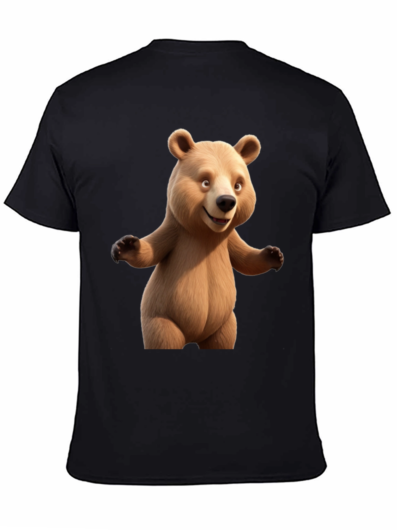Cartoon Bear Graphic Tee - Black