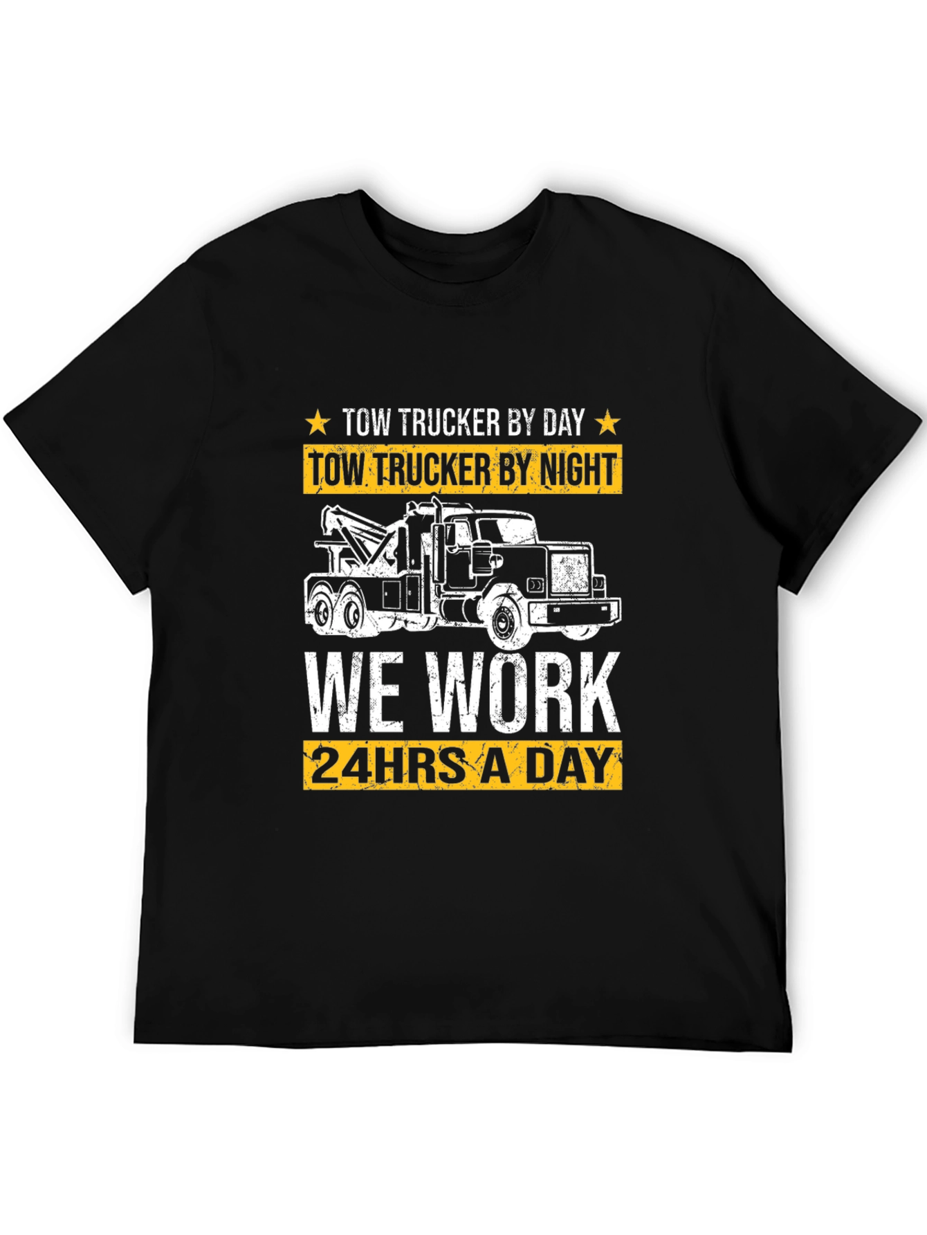 Tow Trucker By Day & Night Black Graphic T-Shirt