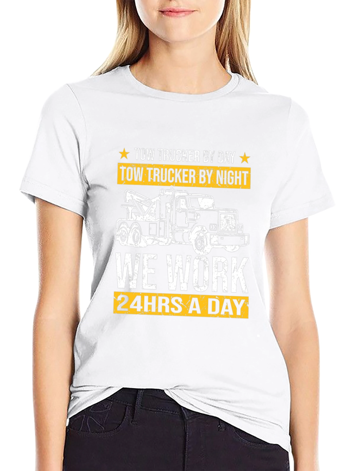 Tow Trucker By Day & Night Black Graphic T-Shirt