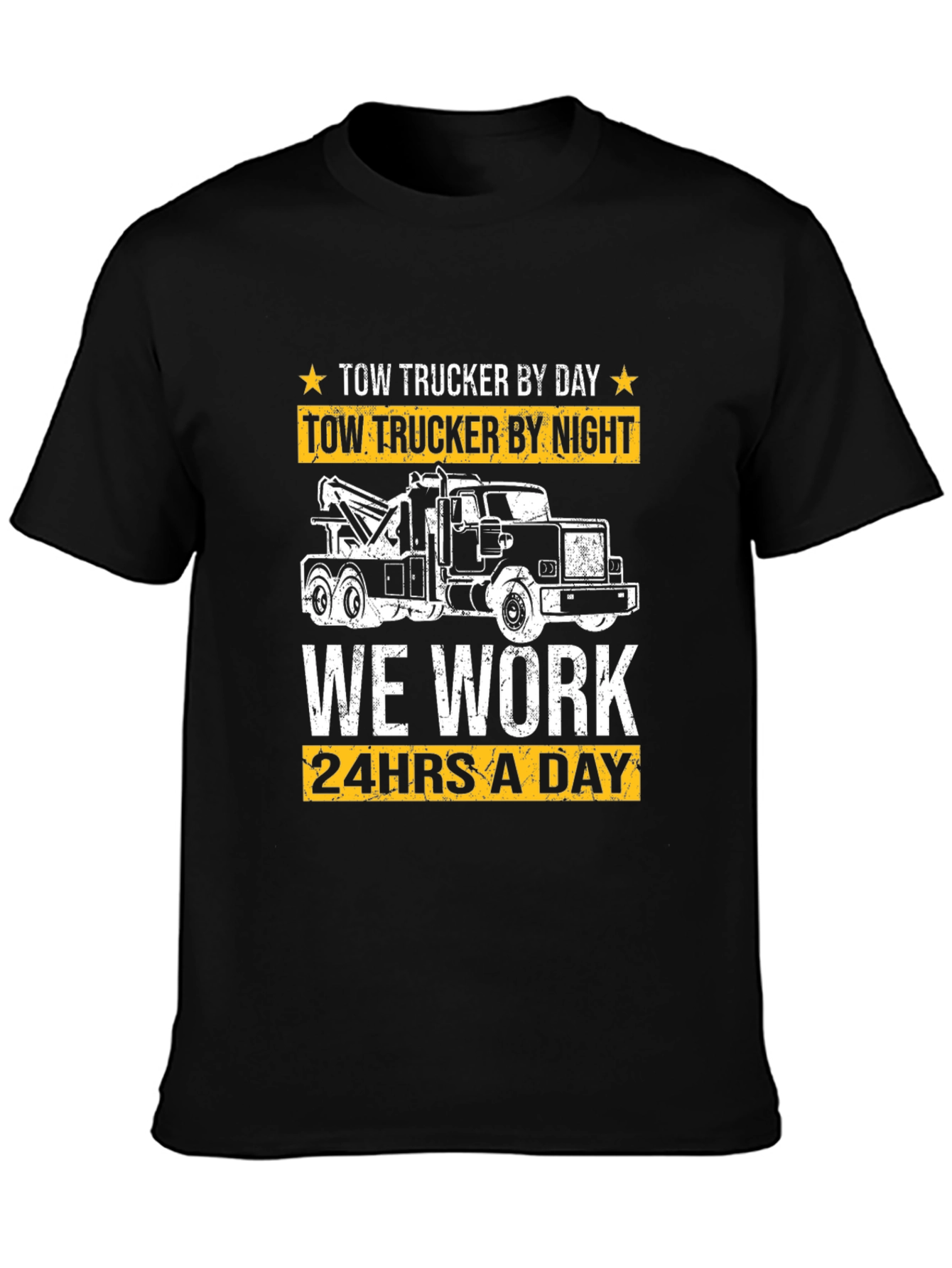 Tow Trucker By Day & Night Black Graphic T-Shirt