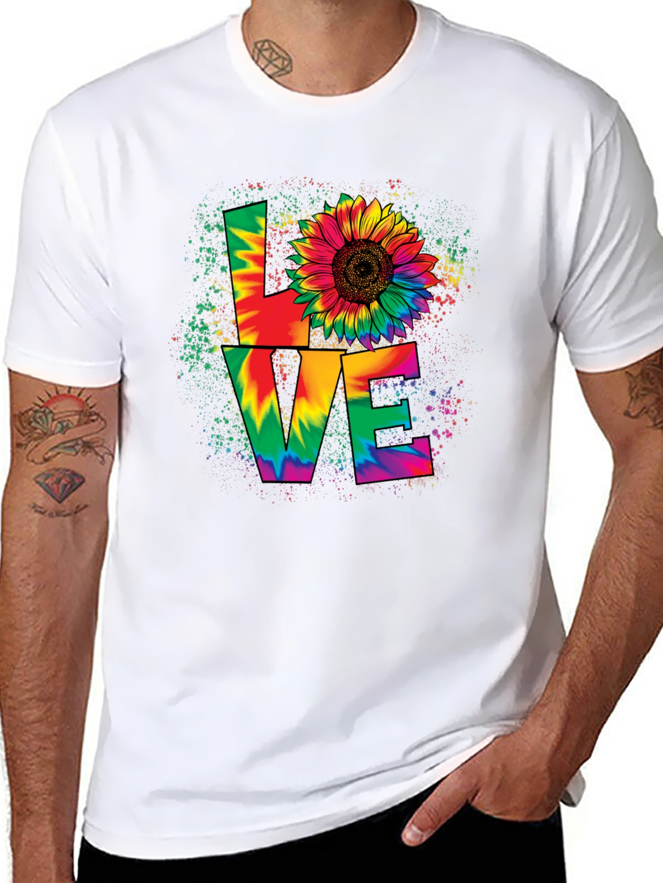 Tie-Dye Love Sunflower Graphic T-Shirt