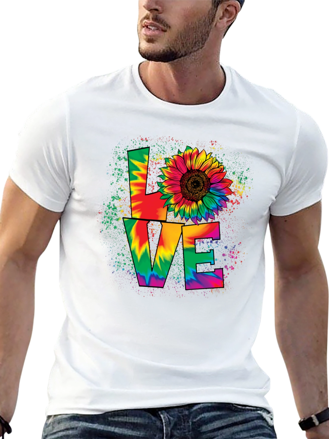 Tie-Dye Love Sunflower Graphic T-Shirt