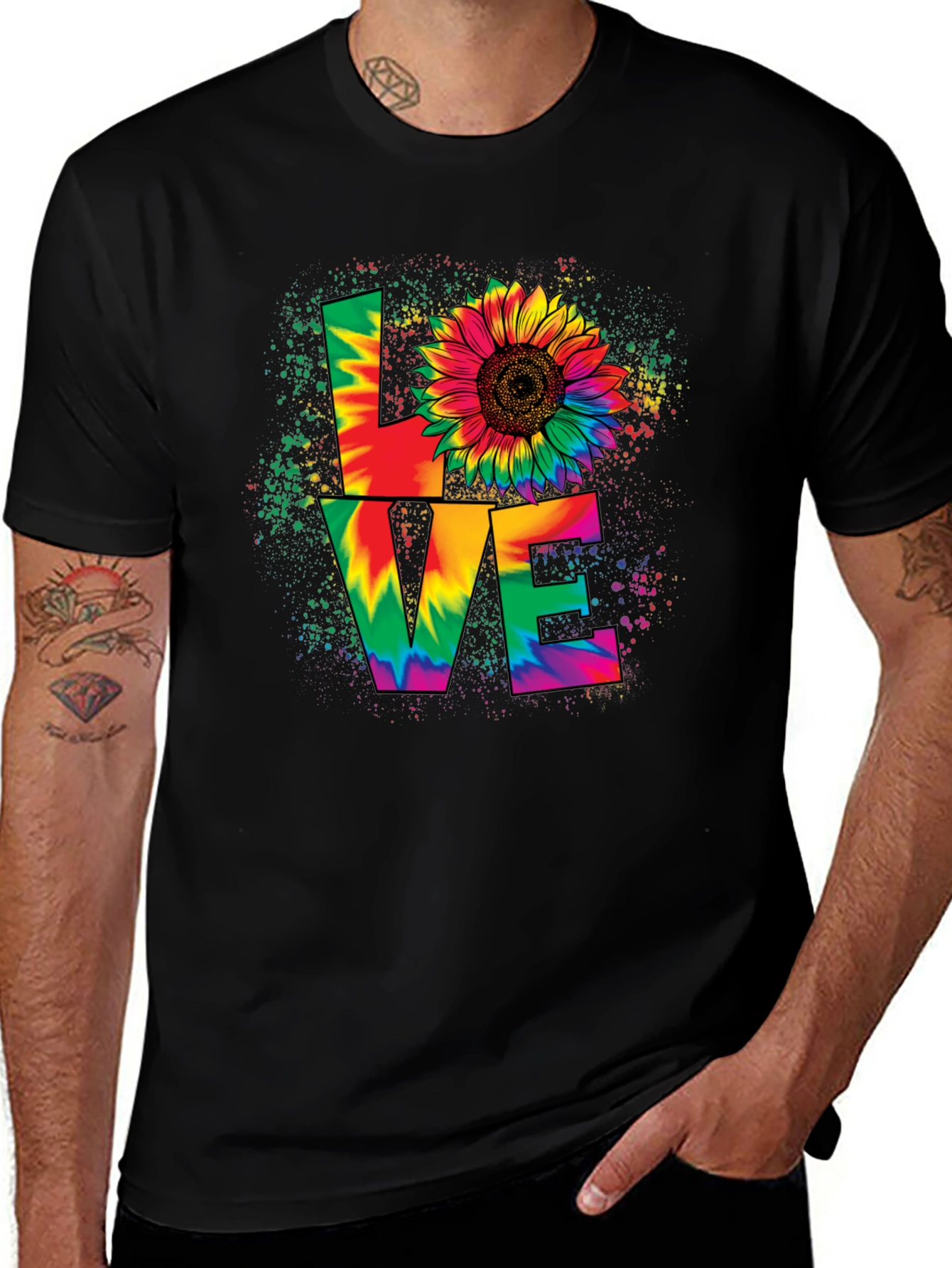 Tie-Dye Love Sunflower Graphic T-Shirt