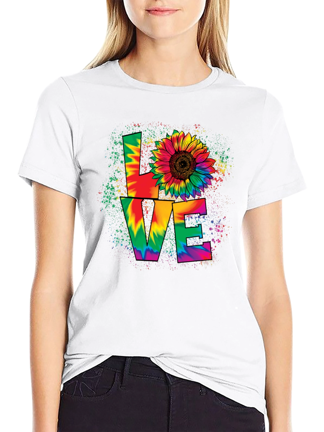 Tie-Dye Love Sunflower Graphic T-Shirt