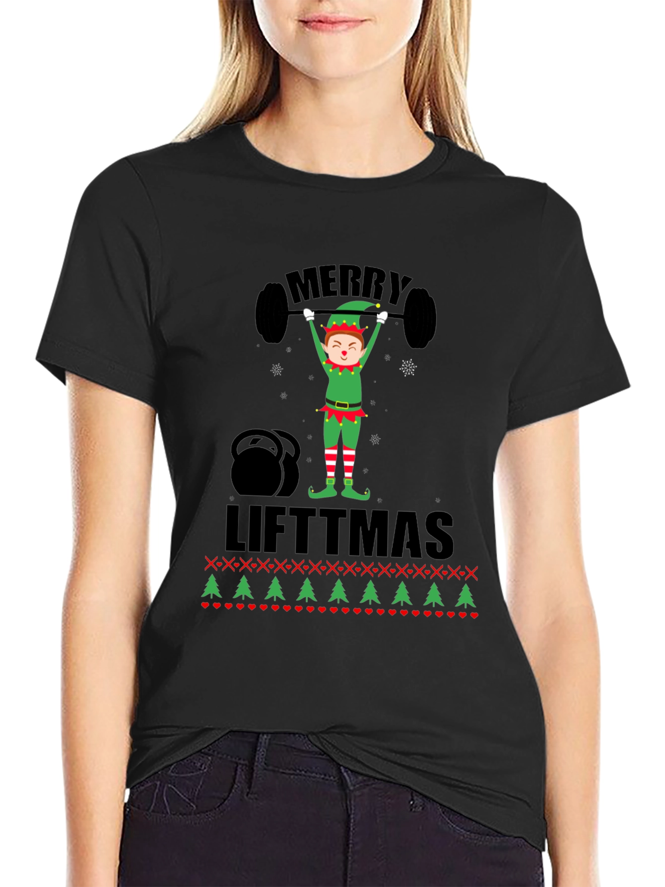 Merry Liftmas Weightlifting Elf Holiday T-Shirt